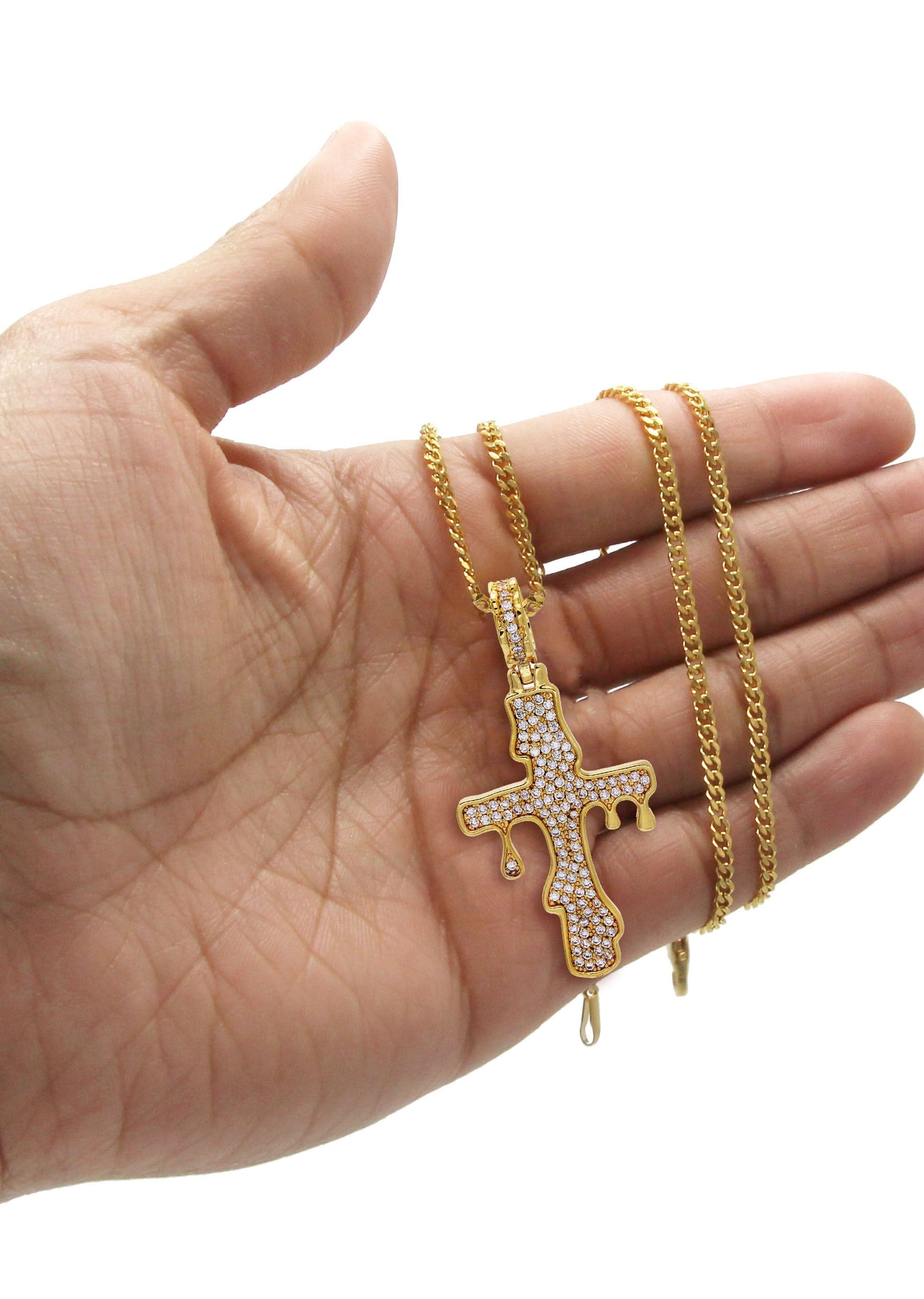 Gold Plated Cuban Link Chain & Melting Cross Pendant | Appx. 10.9 Grams - Image 6