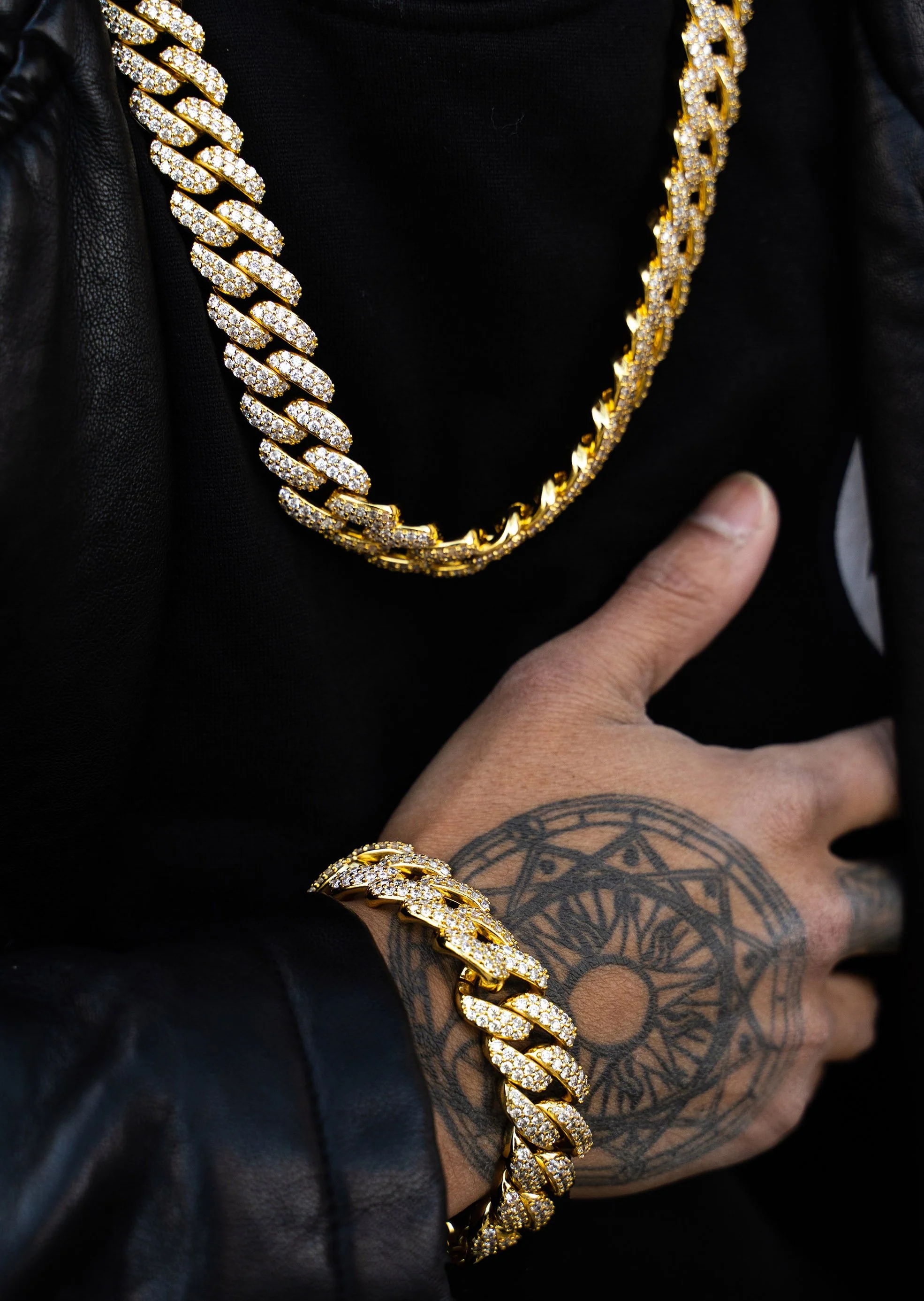 Yellow Gold Plated Iced Out Miami Cuban Link Chain & Bracelet - Image 2