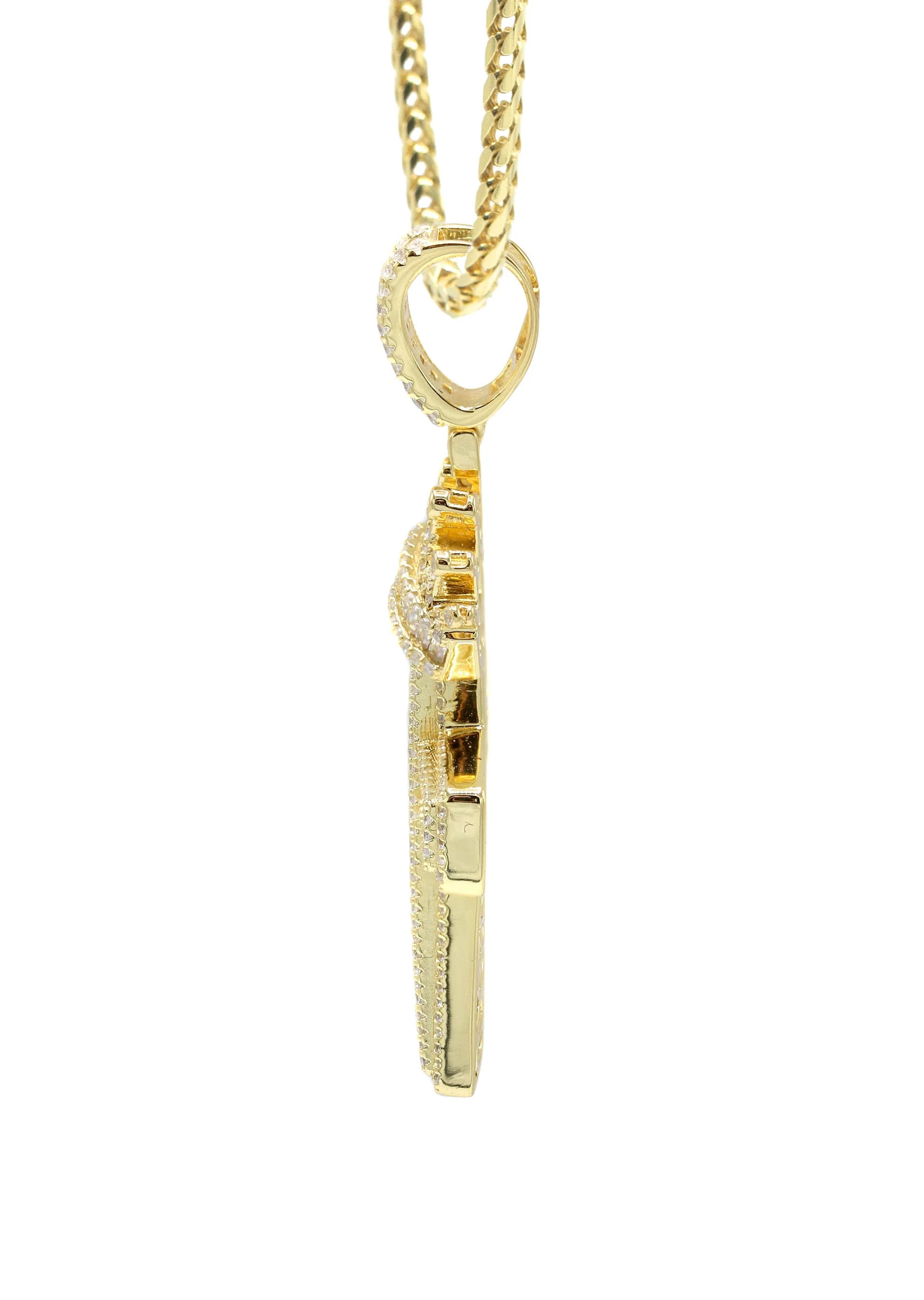 Silver Necklace - Gold Crown Cross Baguette Necklace  | 23.9 Grams - Image 4