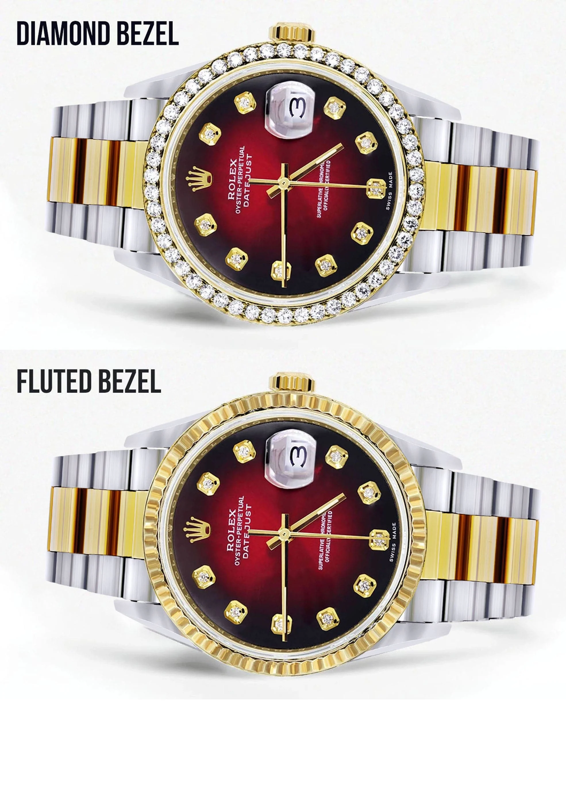 Gold Rolex Datejust Watch 16233 for Men | 36Mm | Red Dial | Oyster Band - Image 2