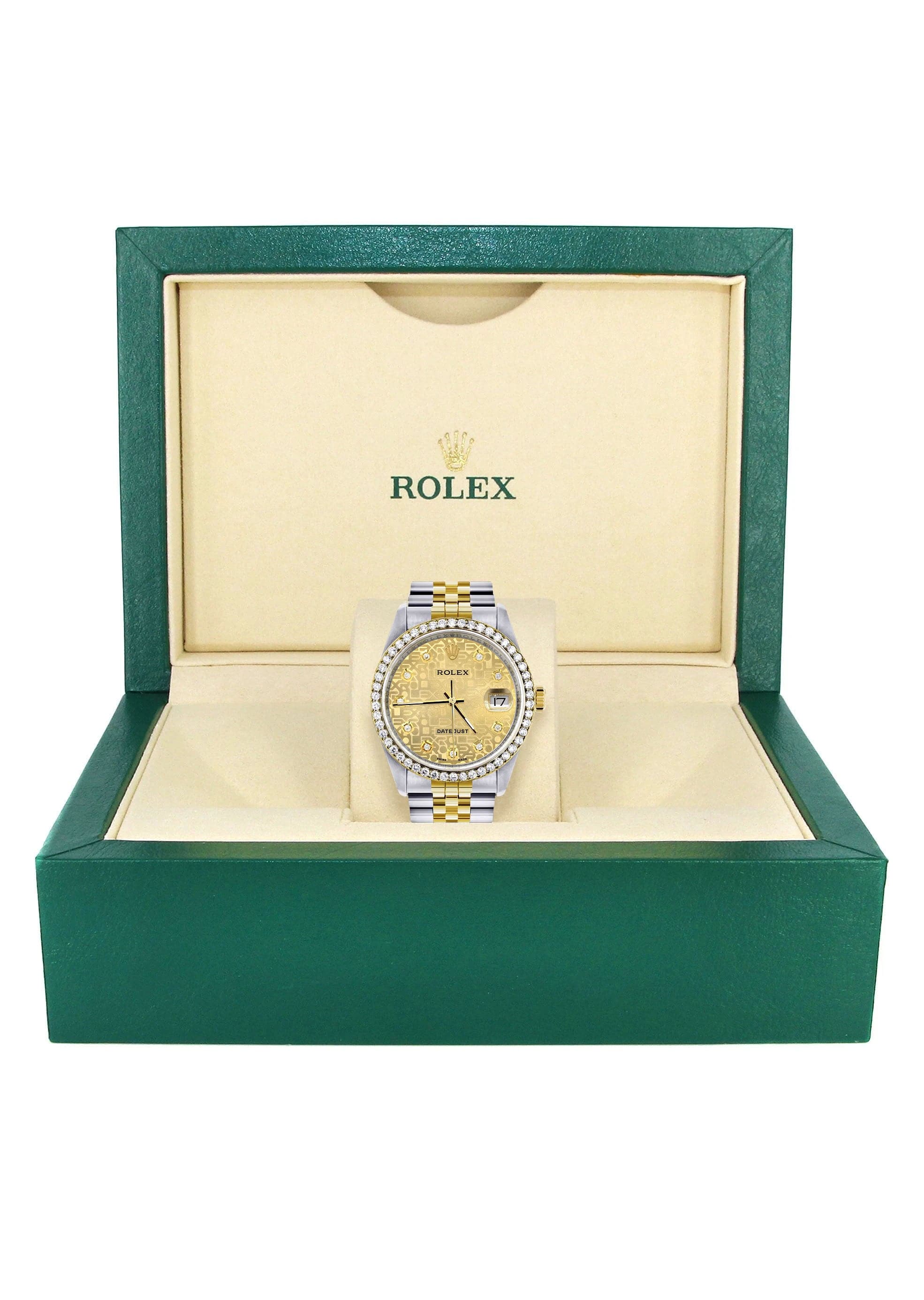 Gold Rolex Datejust Watch 16233 Two Tone for Men | 36Mm | Gold Texture Dial | Jubilee Band - Image 7