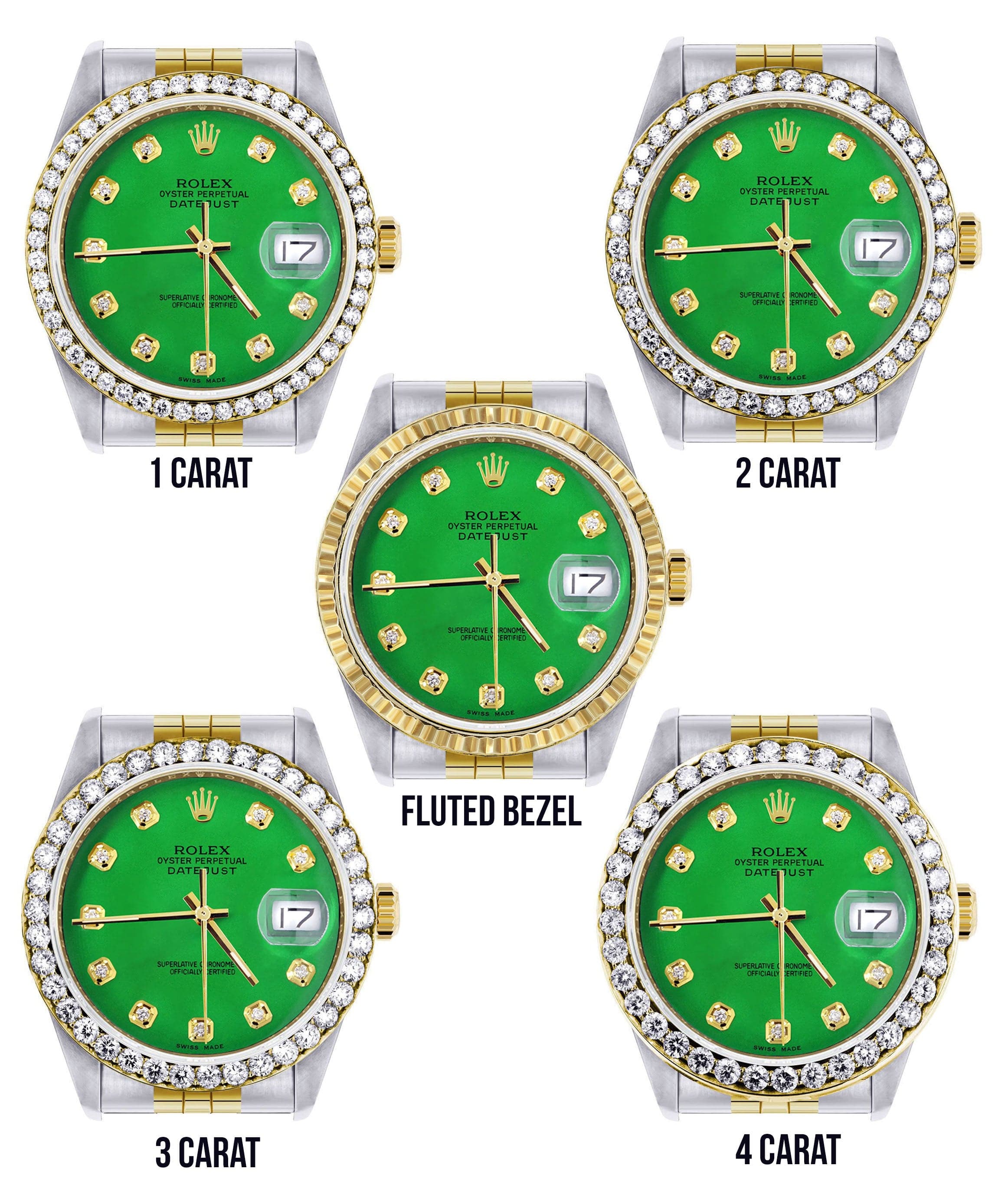 Gold Rolex Datejust Watch 16233 for Men | 36Mm | Green Dial | Jubilee Band - Image 3