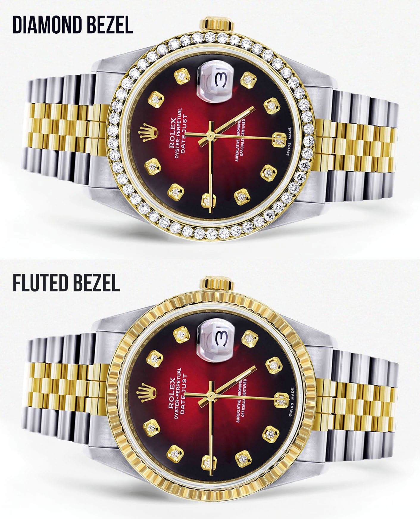 Gold Rolex Datejust Watch 16233 for Men | 36Mm | Red Dial | Jubilee Band - Image 2