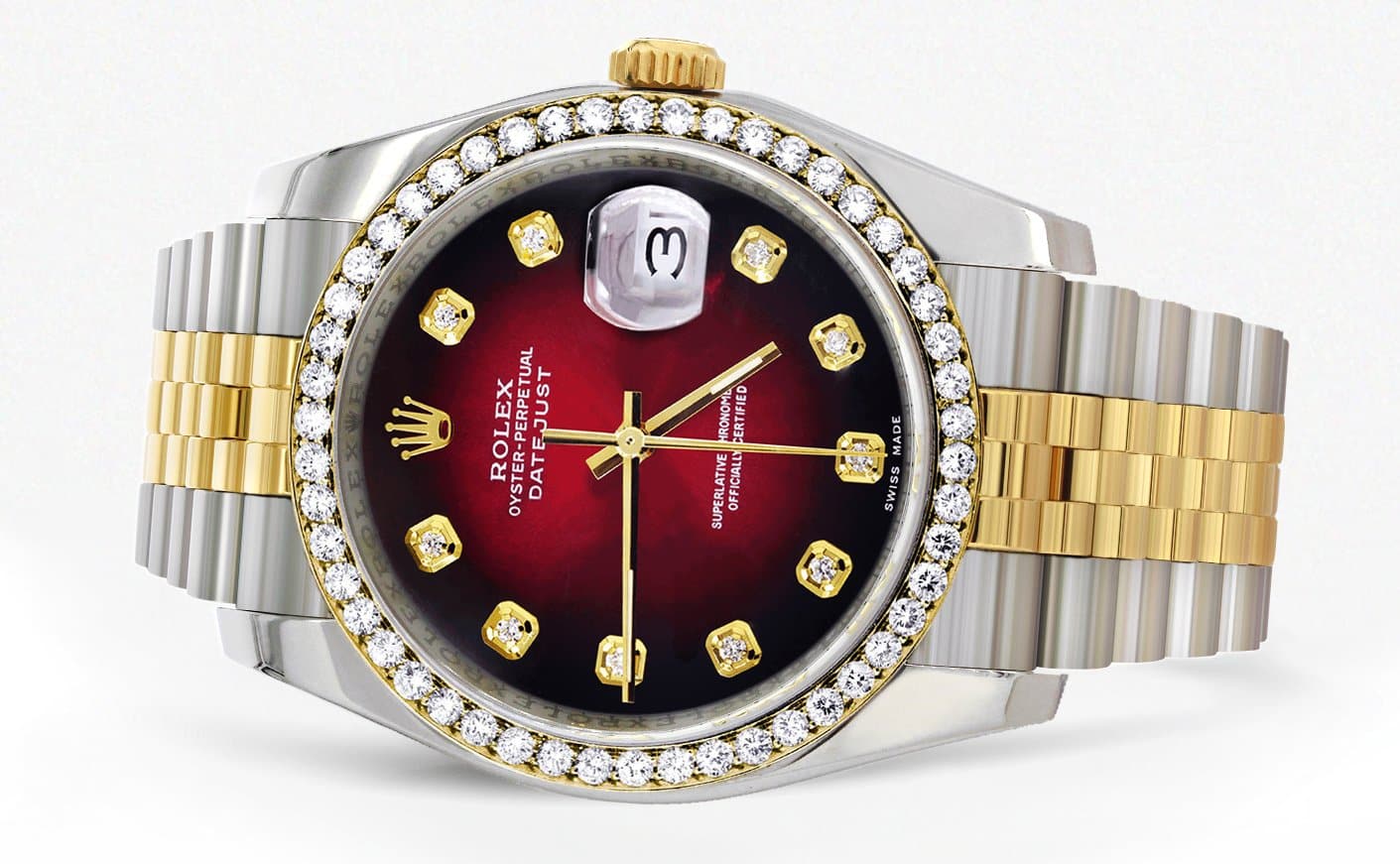 116233 | Hidden Clasp | Gold Rolex Datejust Watch | 36Mm | Red Dial | Jubilee Band - Image 2