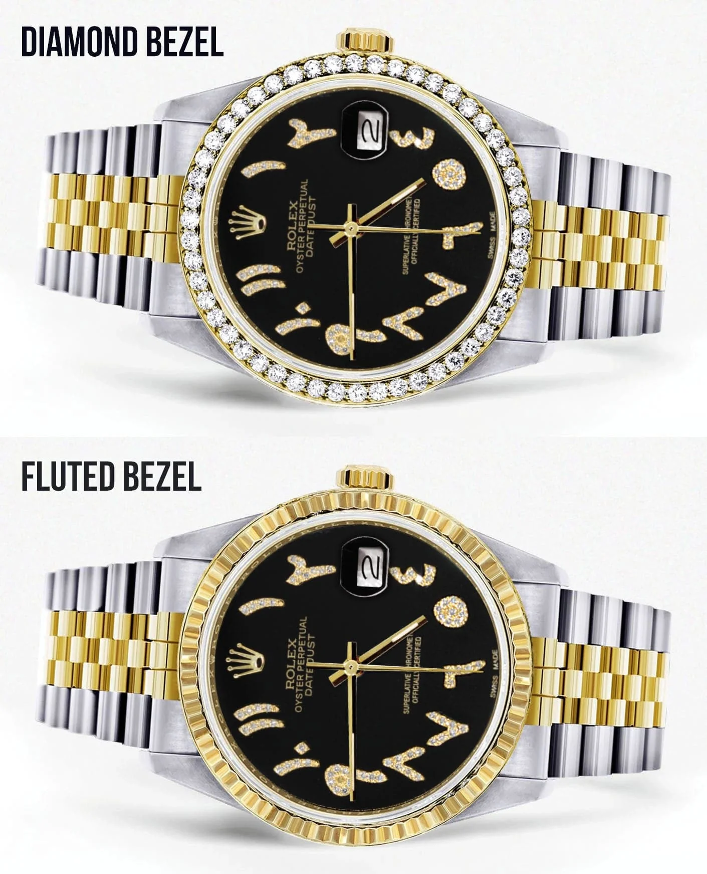 Gold & Steel Rolex Datejust Watch 16233 for Men  | 36Mm | Black Arabic Diamond Dial | Jubilee Band - Image 2