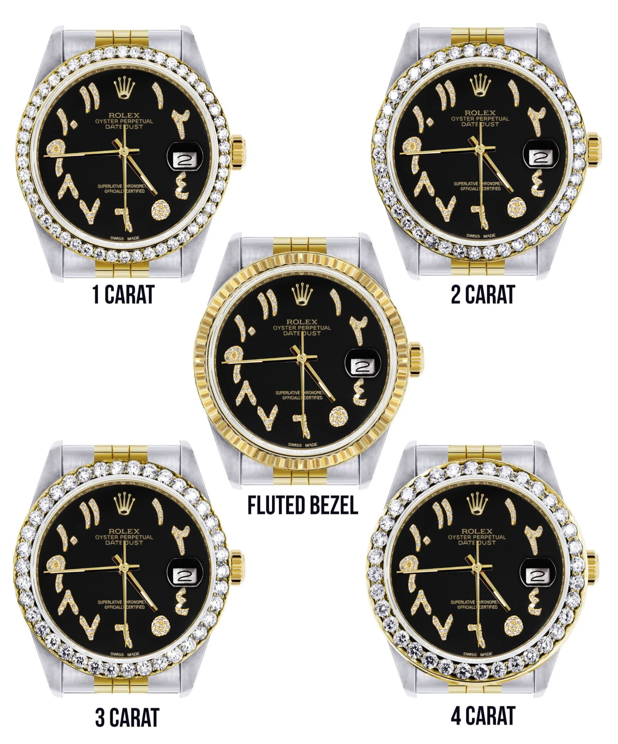 Gold & Steel Rolex Datejust Watch 16233 for Men  | 36Mm | Black Arabic Diamond Dial | Jubilee Band - Image 3