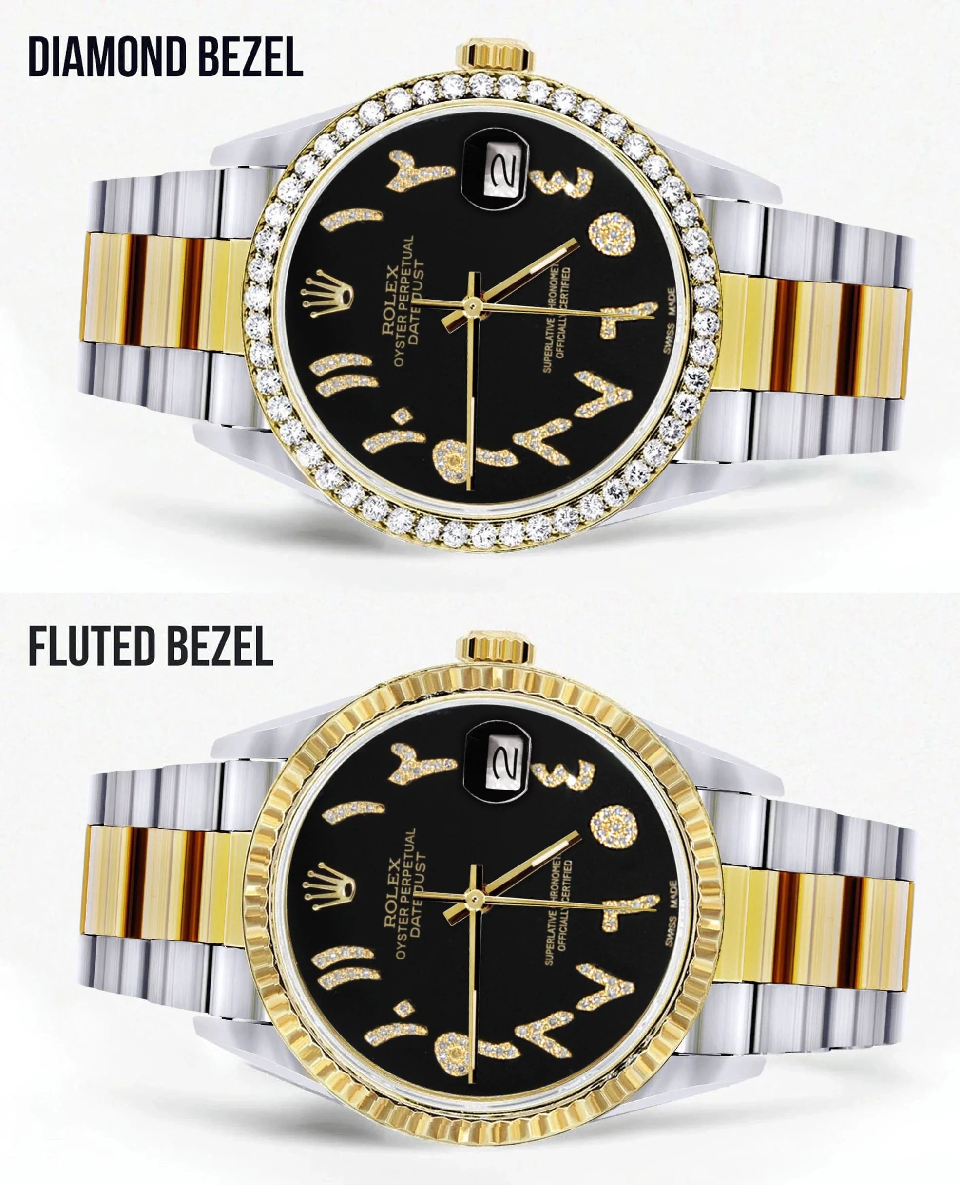 Gold & Steel Rolex Datejust Watch 16233 for Men | 36Mm | Black Arabic Diamond Dial | Oyster Band - Image 2