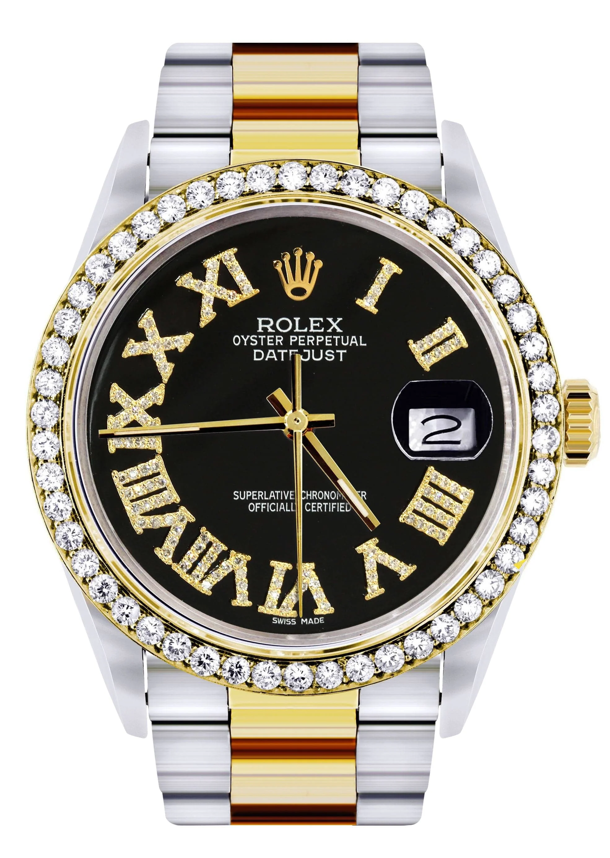 Gold & Steel Rolex Datejust Watch 16233 for Men | 36Mm | Black Roman Dial | Oyster Band