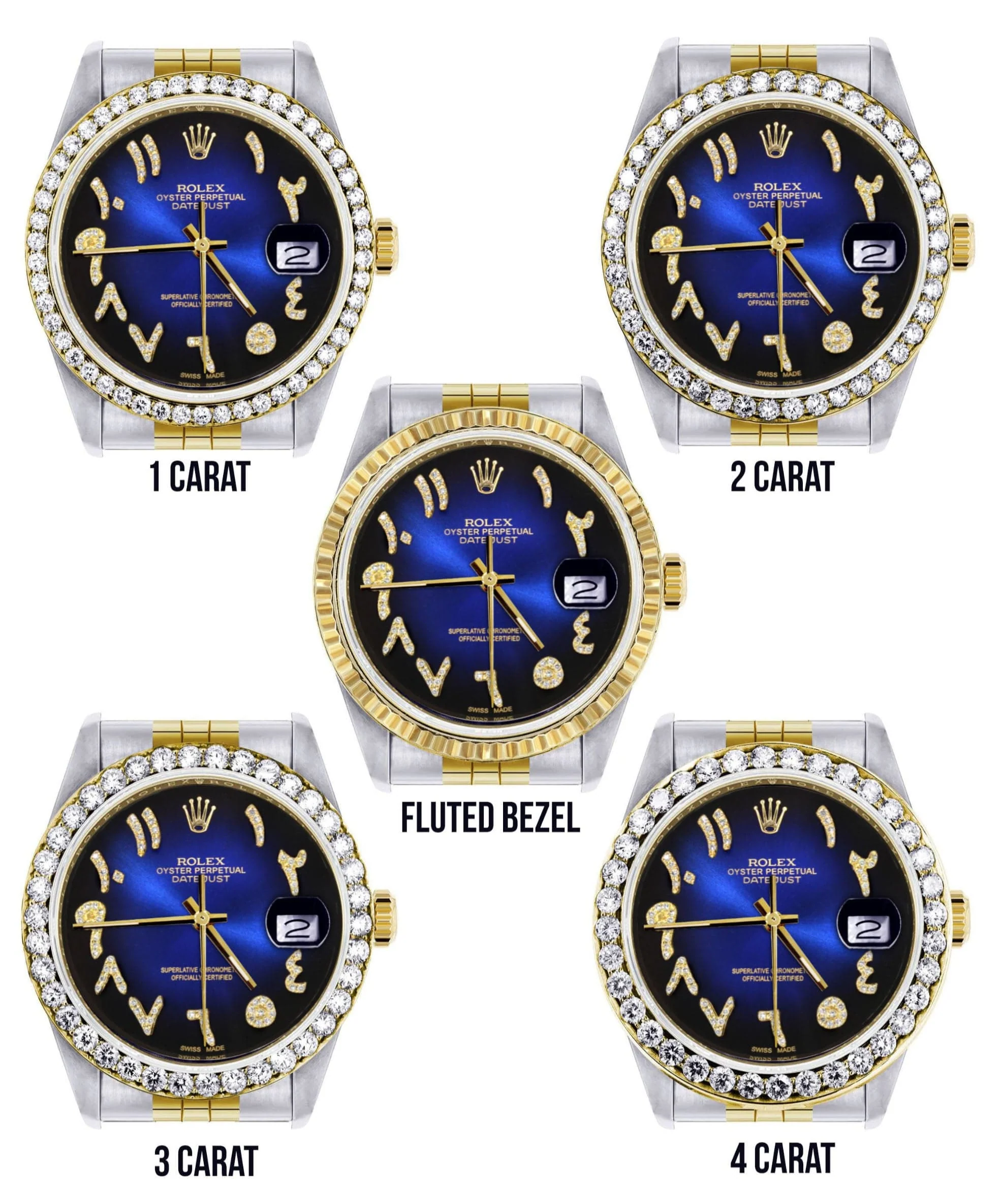 Gold & Steel Rolex Datejust Watch 16233 for Men  | 36Mm | Blue Black Arabic Diamond Dial | Jubilee Band - Image 3