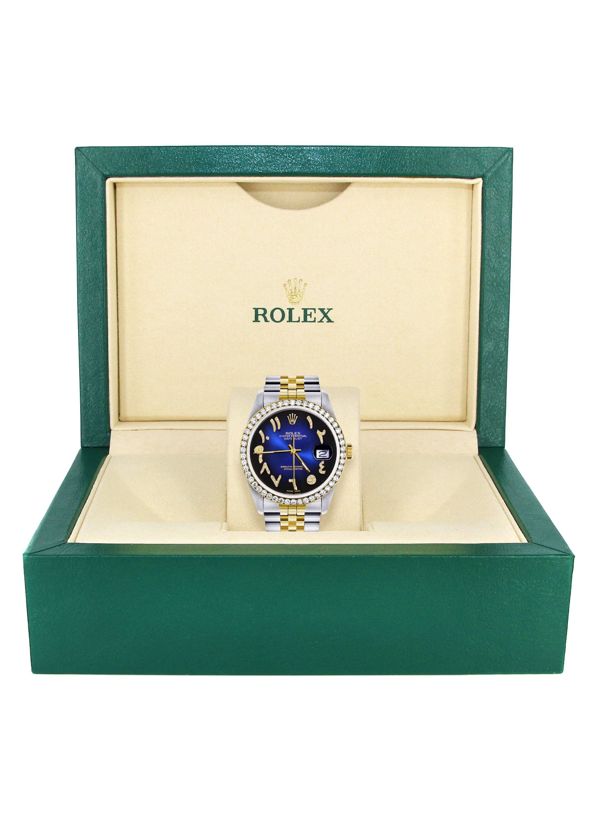 Gold & Steel Rolex Datejust Watch 16233 for Men  | 36Mm | Blue Black Arabic Diamond Dial | Jubilee Band - Image 7
