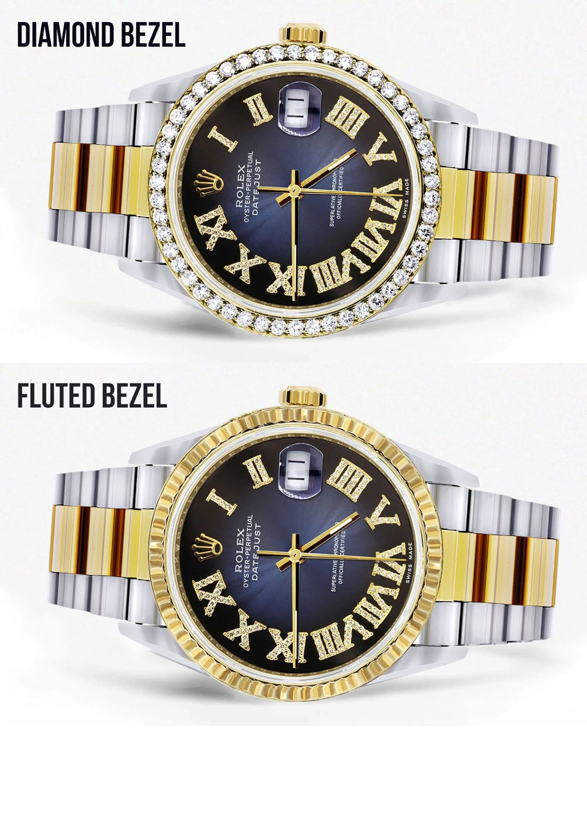 Gold & Steel Rolex Datejust Watch 16233 for Men  | 36Mm | Blue Black Roman Dial | Oyster Band - Image 2
