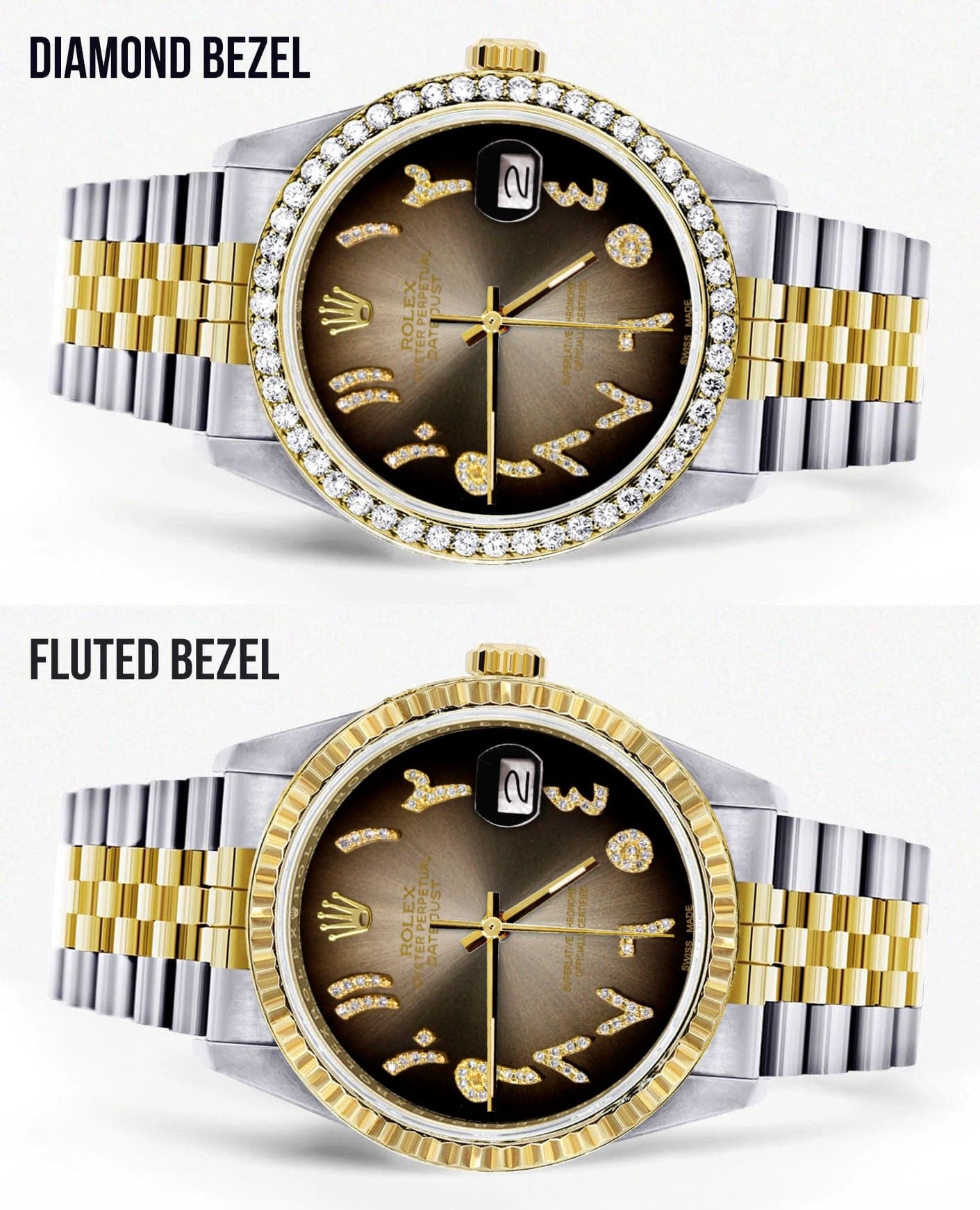 Gold & Steel Rolex Datejust Watch 16233 for Men  | 36Mm | Brown Arabic Diamond Dial | Jubilee Band - Image 2