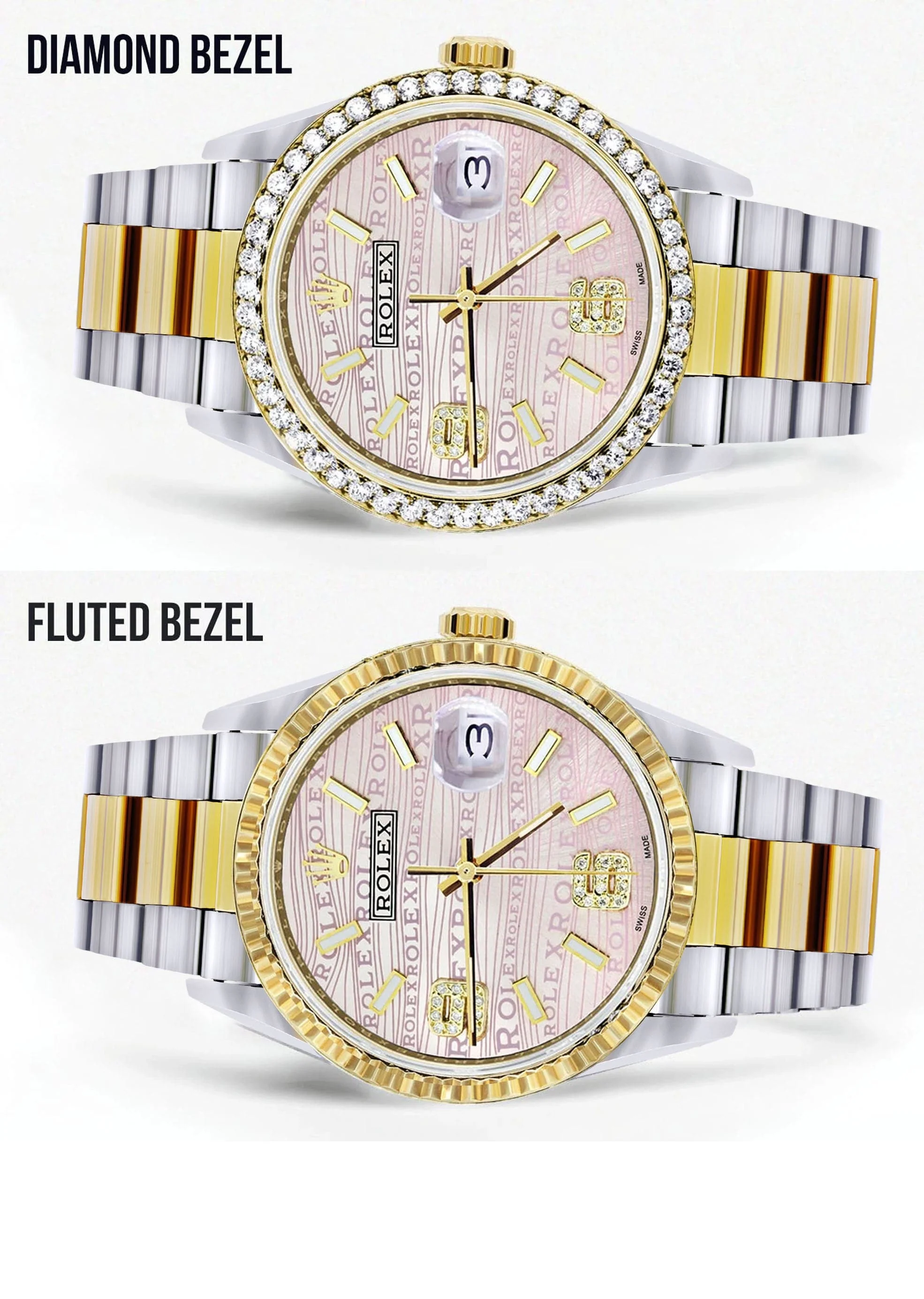 Gold & Steel Rolex Datejust Watch 16233 for Men | 36Mm | Custom Diamond Pink Dial | Oyster Band - Image 2