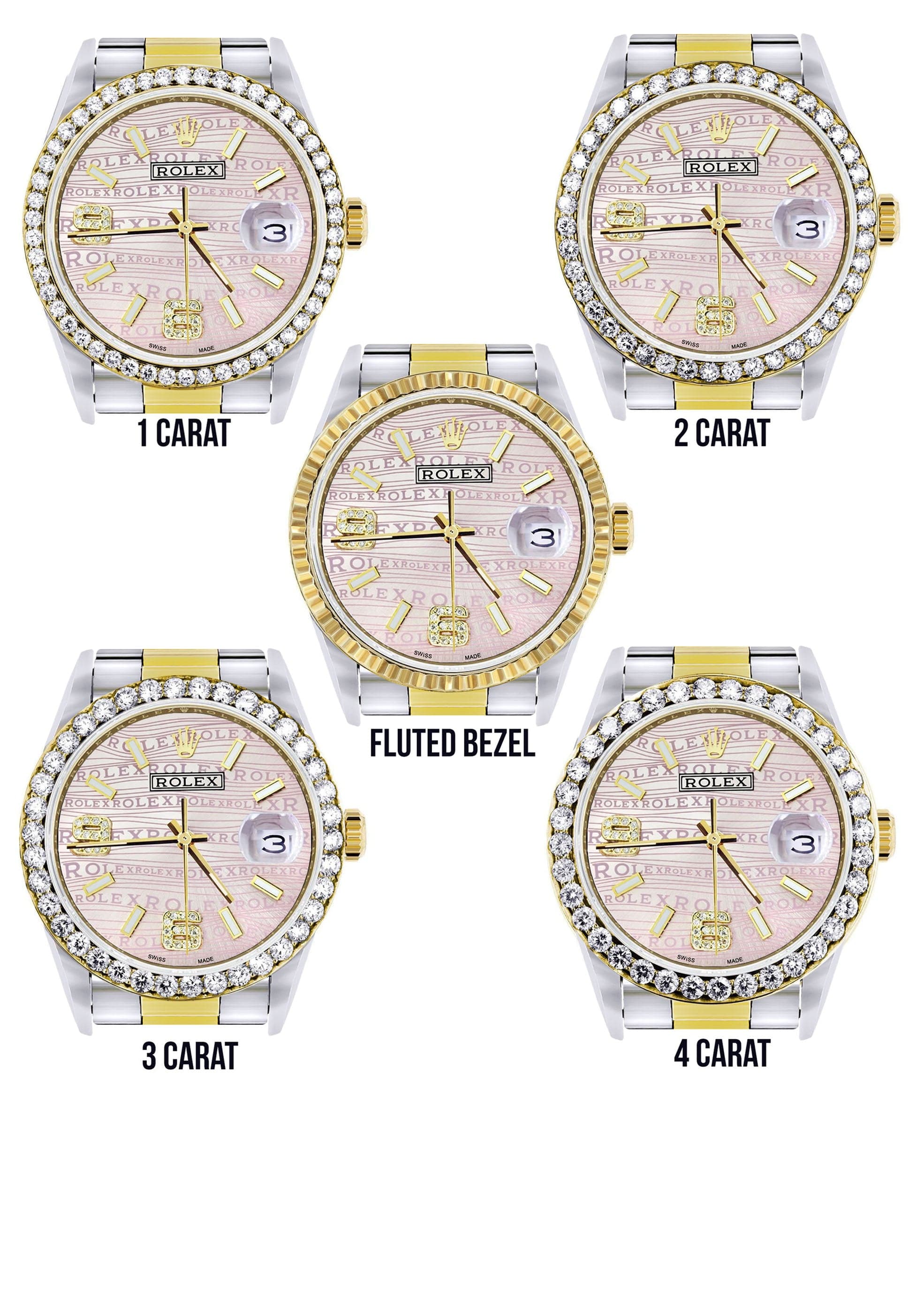 Gold & Steel Rolex Datejust Watch 16233 for Men | 36Mm | Custom Diamond Pink Dial | Oyster Band - Image 3