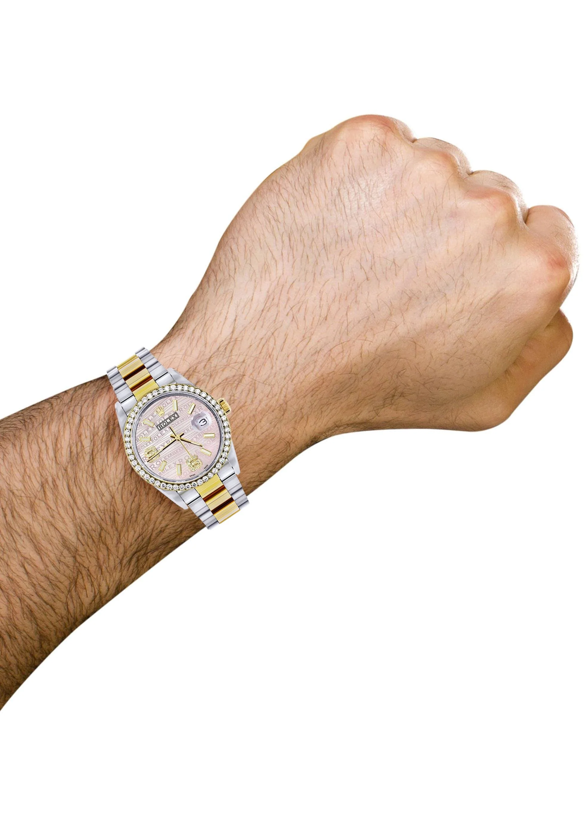 Gold & Steel Rolex Datejust Watch 16233 for Men | 36Mm | Custom Diamond Pink Dial | Oyster Band - Image 4