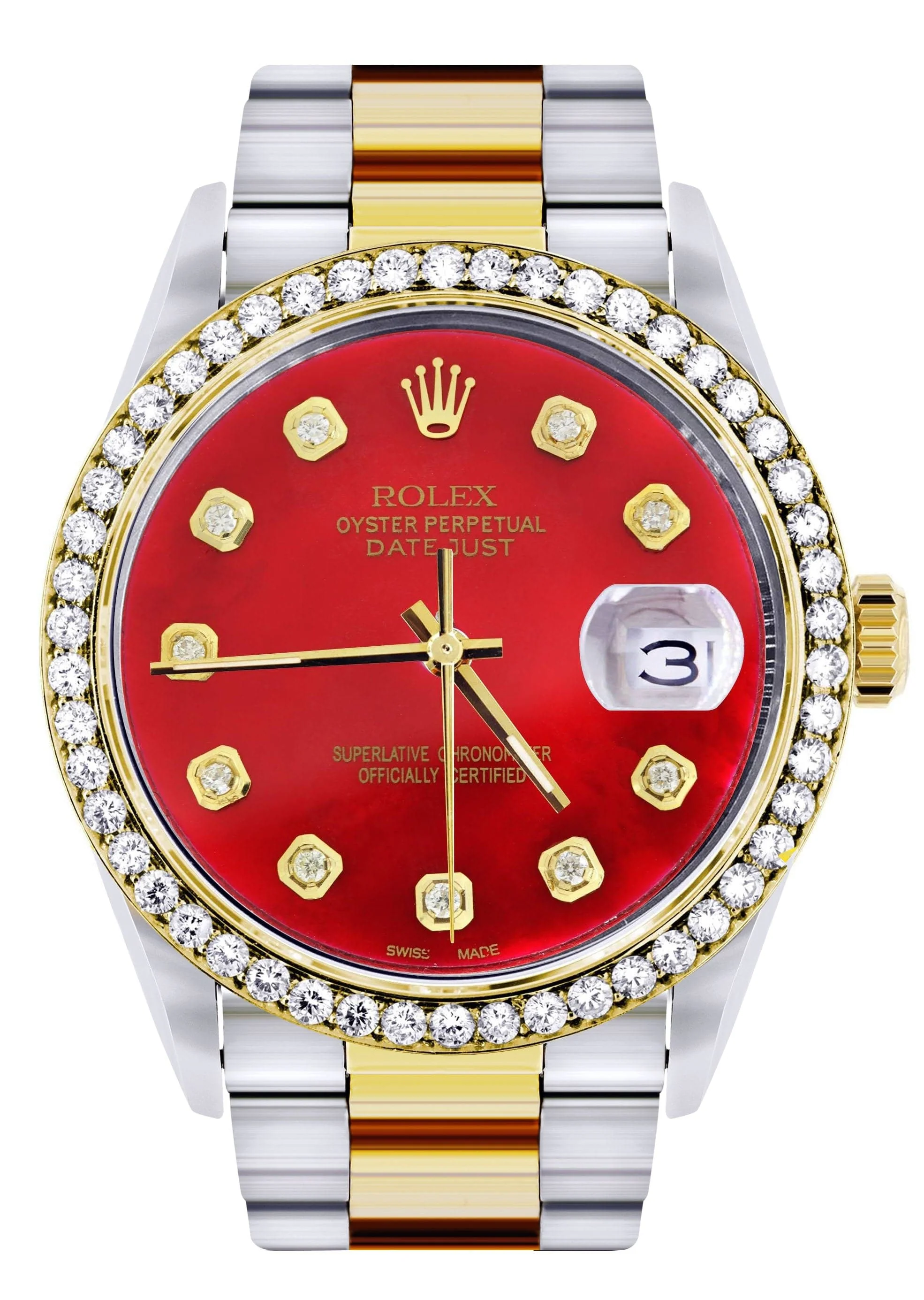 Gold & Steel Rolex Datejust Watch 16233 for Men | 36Mm | Diamond Red Mother Of Pearl Dial | Oyster Band
