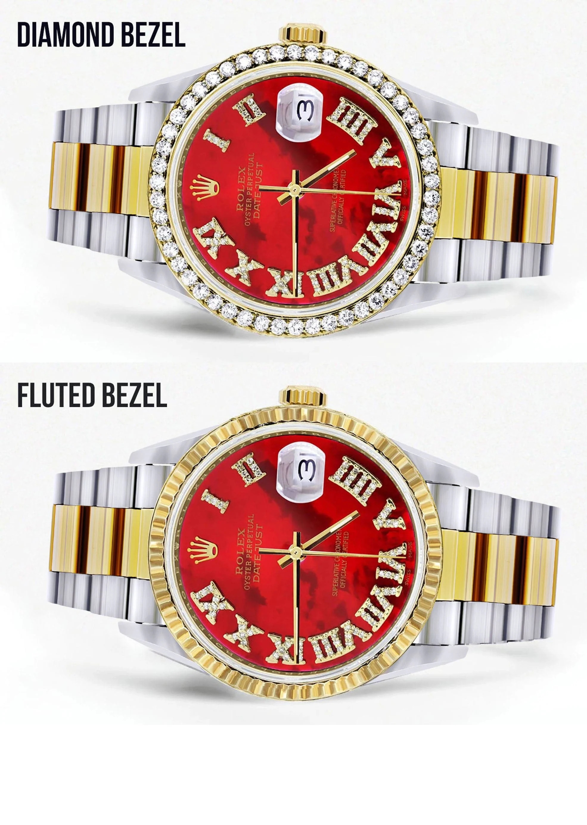Gold & Steel Rolex Datejust Watch 16233 for Men  | 36Mm | Diamond Red Roman Dial | Oyster Band - Image 2