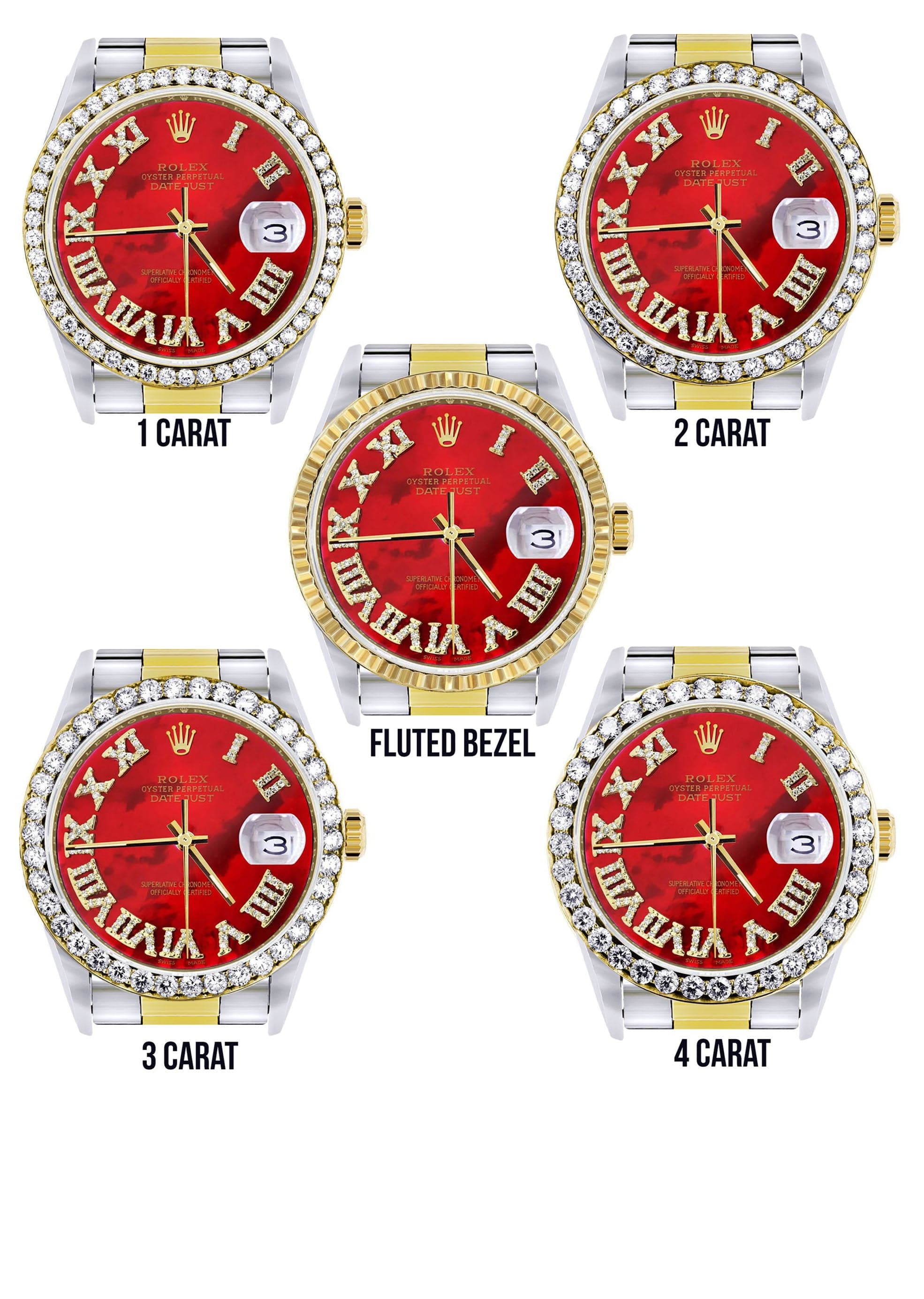 Gold & Steel Rolex Datejust Watch 16233 for Men  | 36Mm | Diamond Red Roman Dial | Oyster Band - Image 3