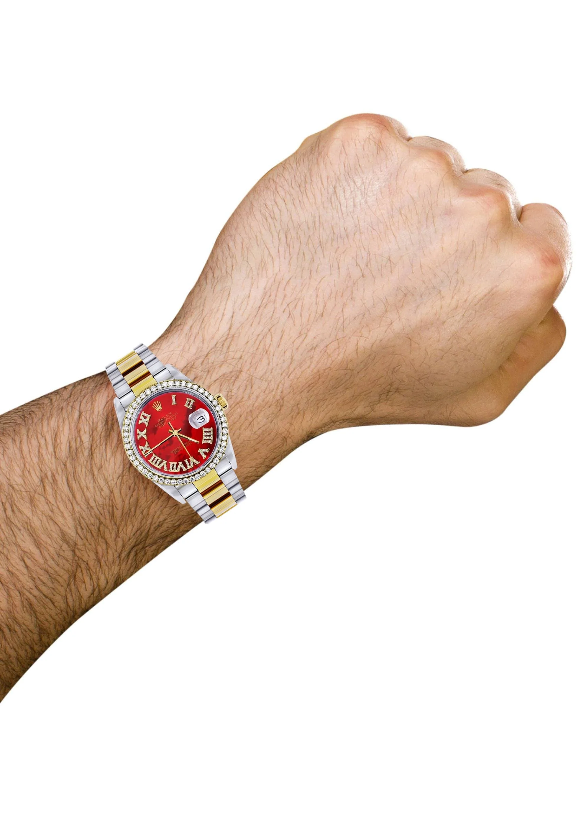 Gold & Steel Rolex Datejust Watch 16233 for Men  | 36Mm | Diamond Red Roman Dial | Oyster Band - Image 4