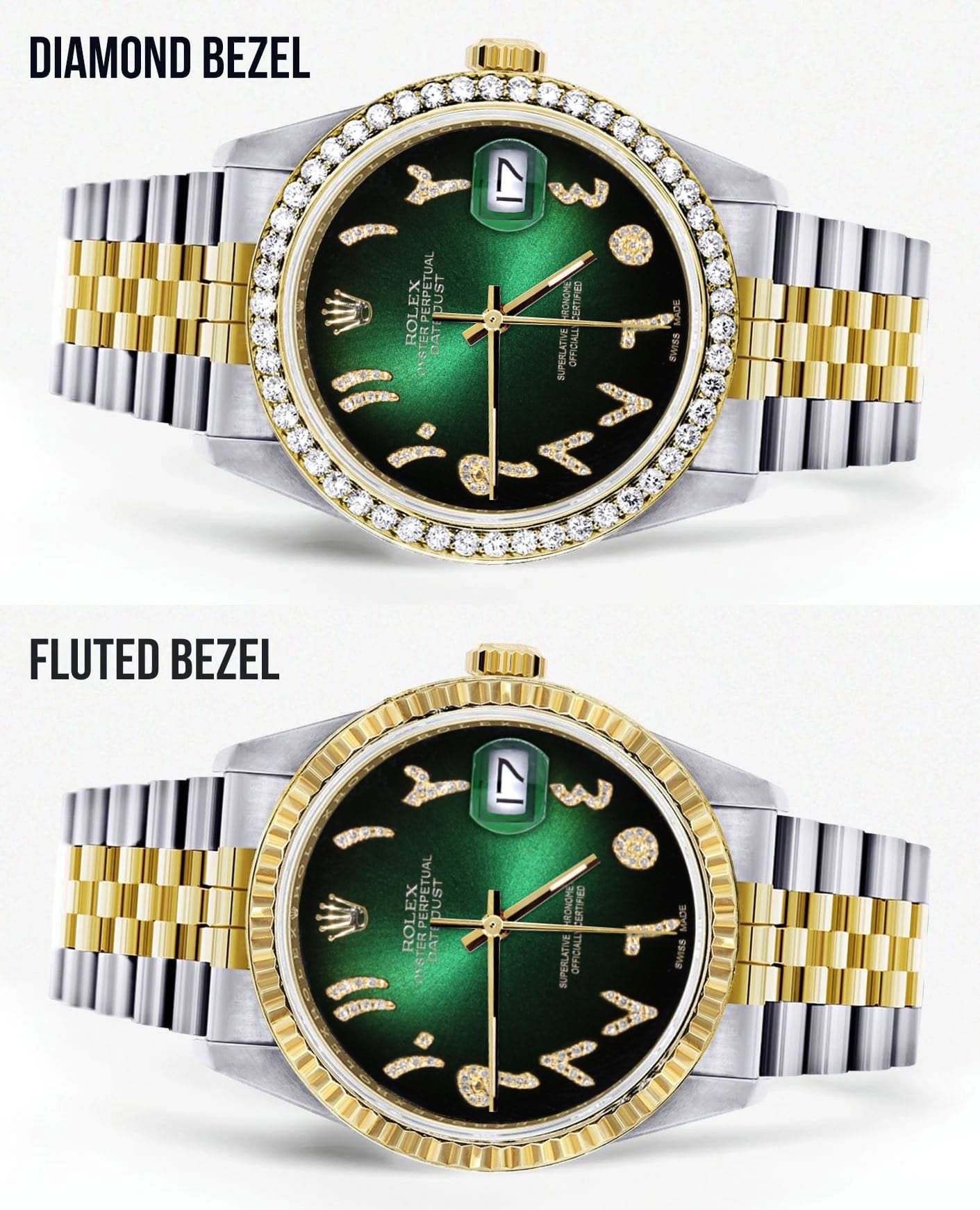 Gold & Steel Rolex Datejust Watch 16233 for Men  | 36Mm | Green Black Arabic Diamond Dial | Jubilee Band - Image 2
