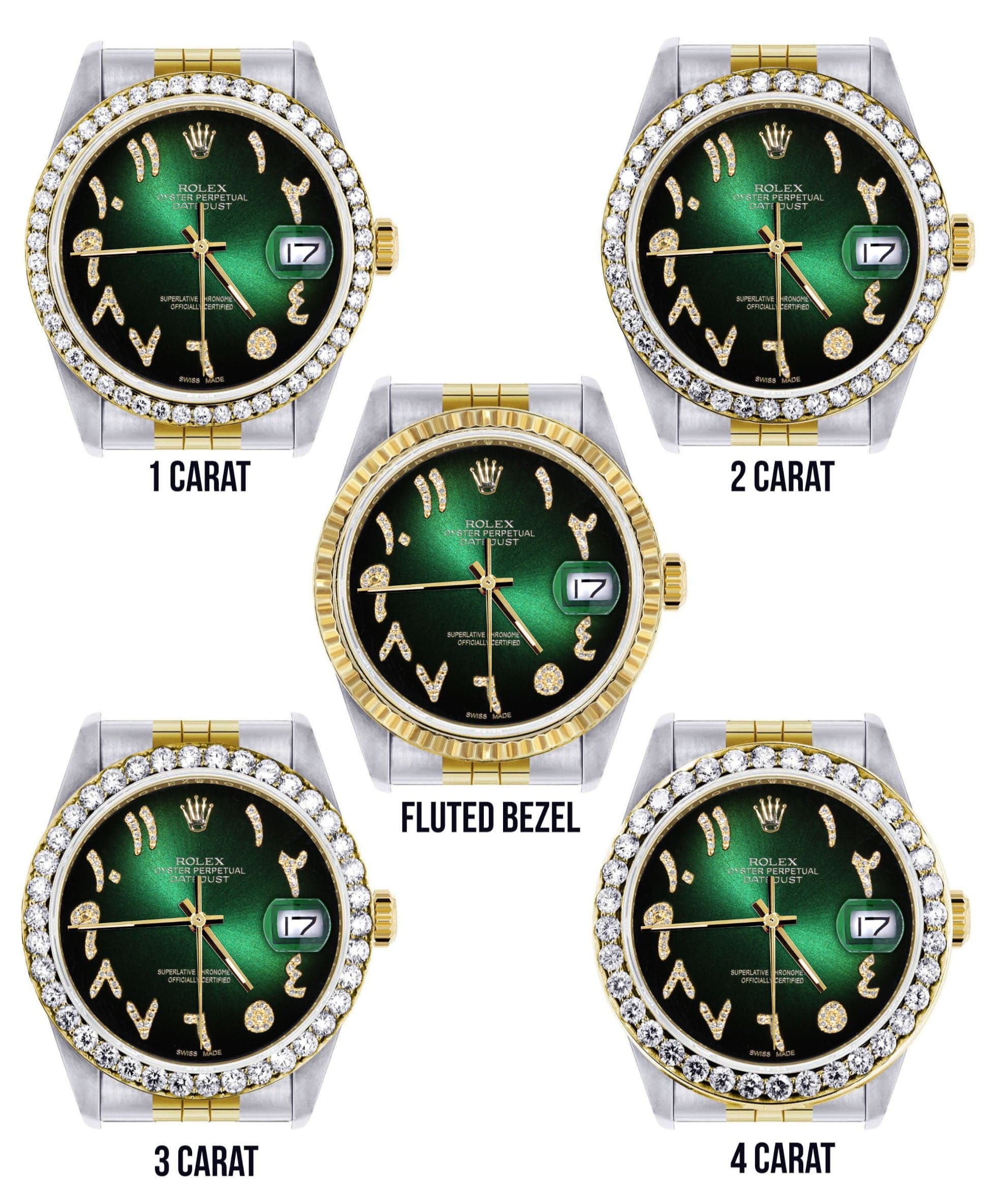 Gold & Steel Rolex Datejust Watch 16233 for Men  | 36Mm | Green Black Arabic Diamond Dial | Jubilee Band - Image 3