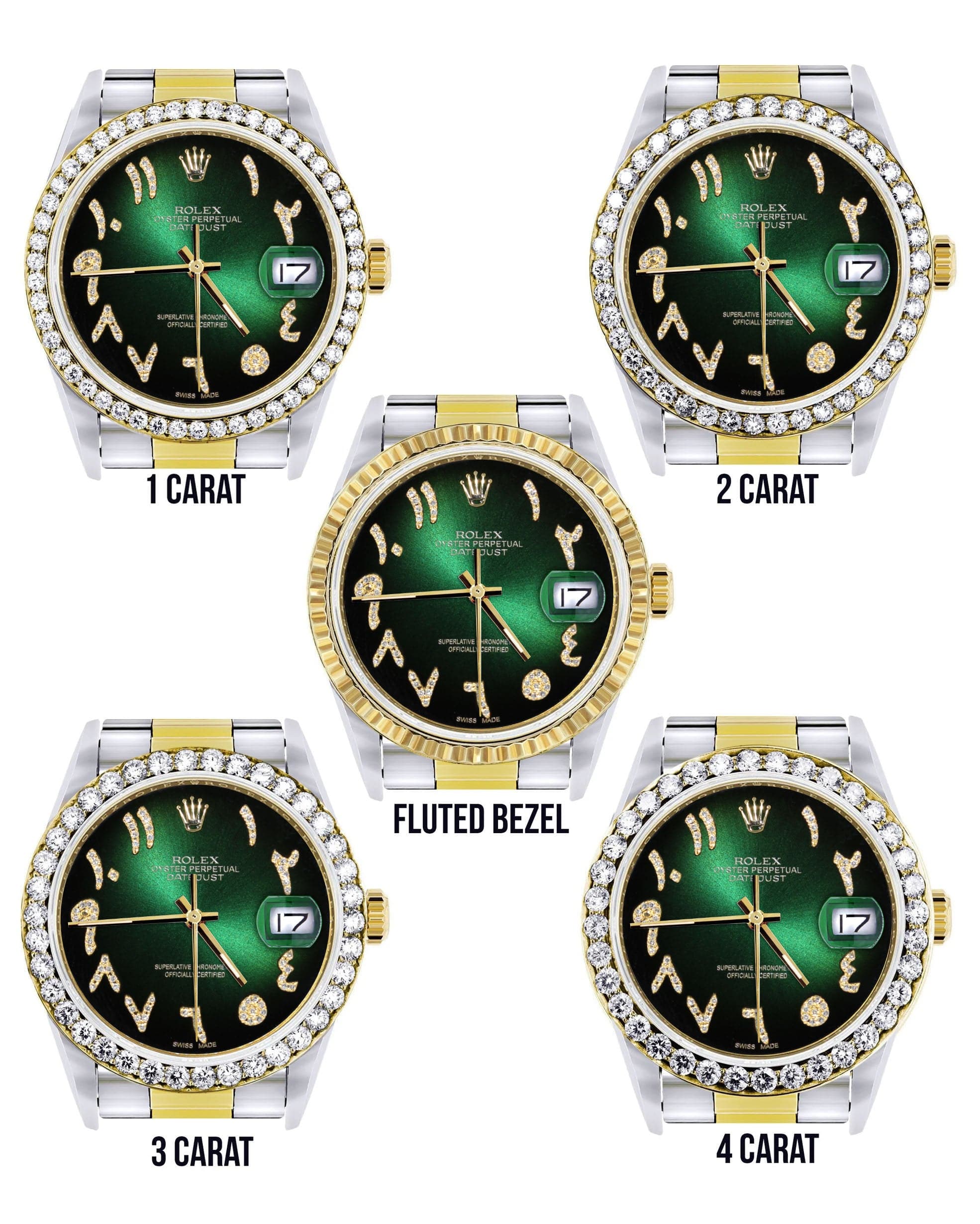 Gold & Steel Rolex Datejust Watch 16233 for Men | 36Mm | Green Black Arabic Diamond Dial | Oyster Band - Image 3