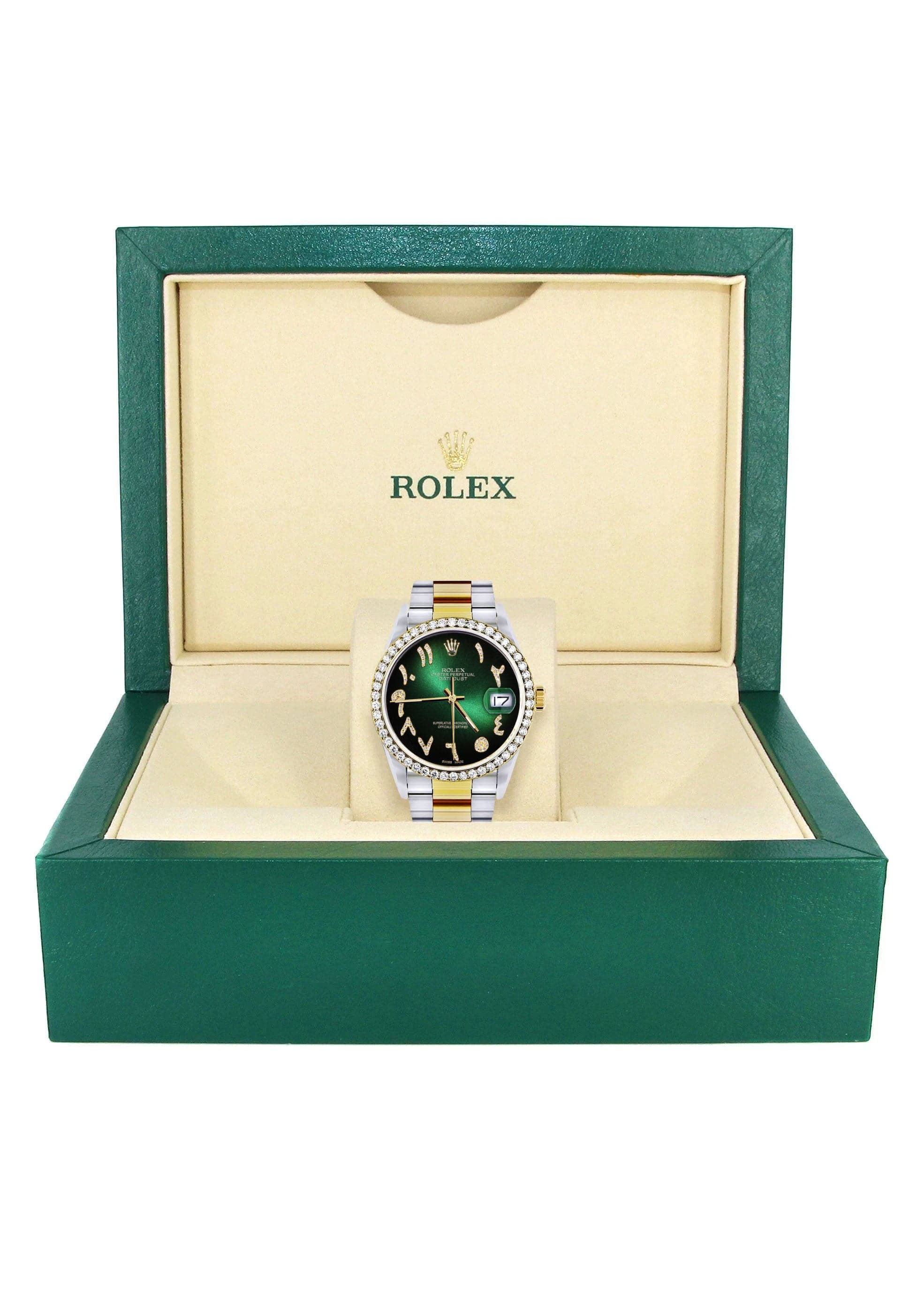Gold & Steel Rolex Datejust Watch 16233 for Men | 36Mm | Green Black Arabic Diamond Dial | Oyster Band - Image 7