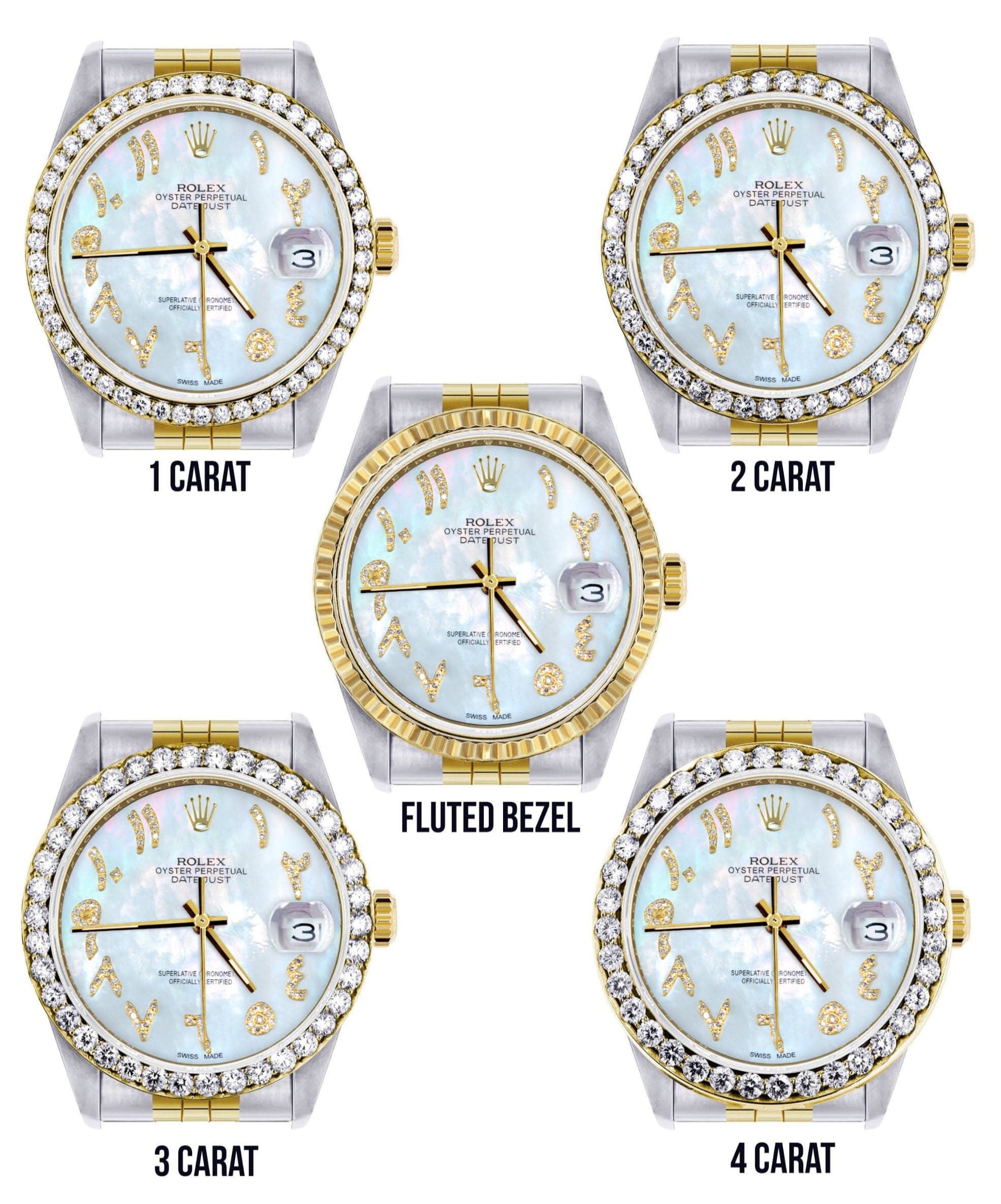 Gold & Steel Rolex Datejust Watch 16233 for Men | 36Mm | Mother of Pearl Arabic Diamond Dial | Jubilee Band - Image 3