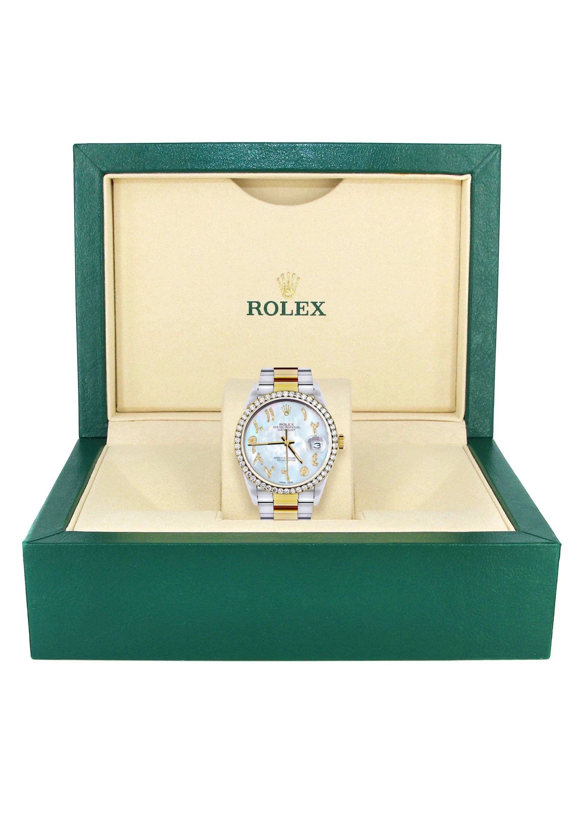 Gold & Steel Rolex Datejust Watch 16233 for Men | 36Mm | Mother of Pearl Arabic Diamond Dial | Oyster Band - Image 7