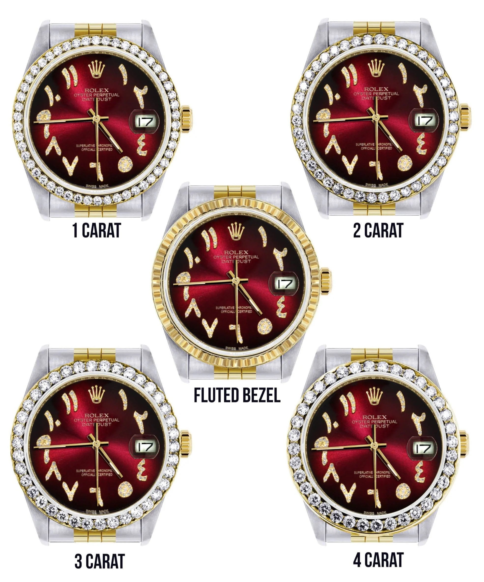 Gold & Steel Rolex Datejust Watch 16233 for Men  | 36Mm | Red Black Arabic Diamond Dial | Jubilee Band - Image 3