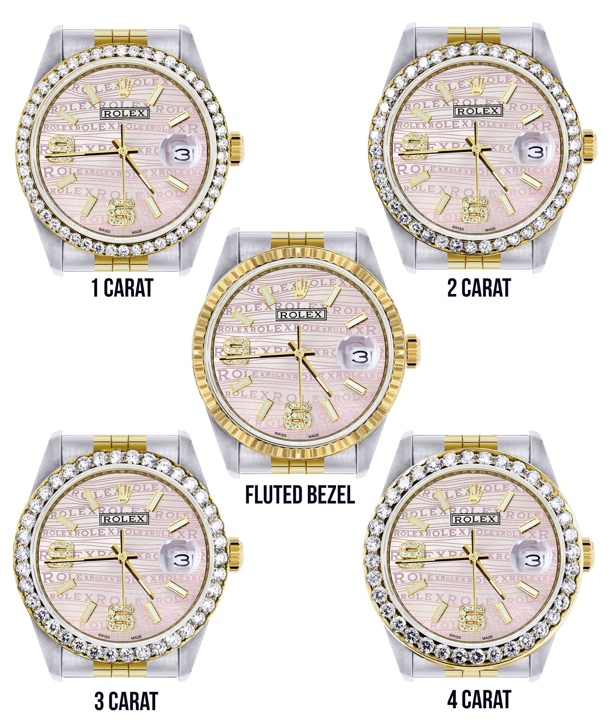 Gold & Steel Rolex Datejust Watch 16233 for Men | 36Mm | Custom Diamond Pink Dial | Jubilee Band - Image 3