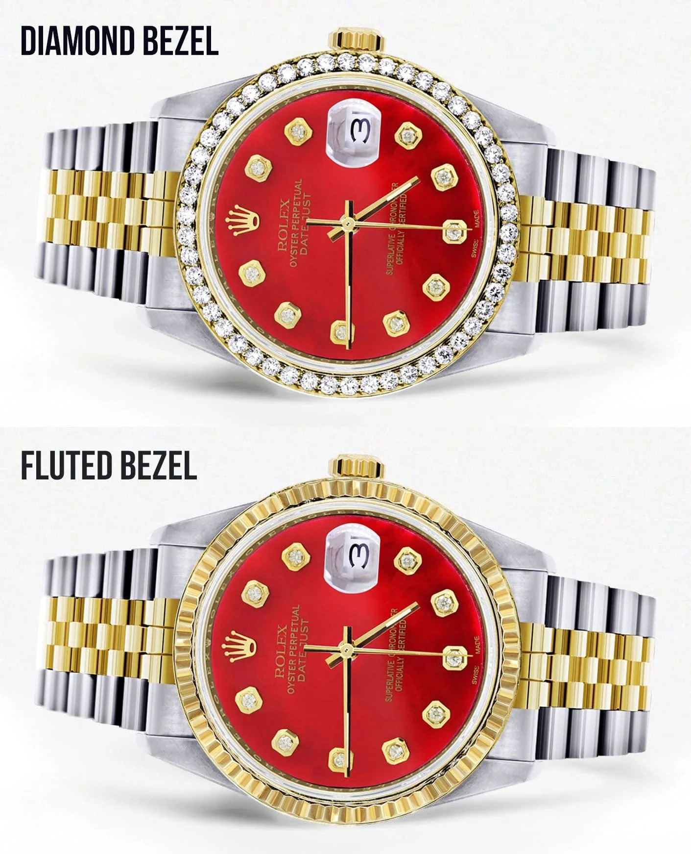 Gold & Steel Rolex Datejust Watch 16233 for Men | 36Mm | Diamond Red Mother Of Pearl Dial | Jubilee Band - Image 2