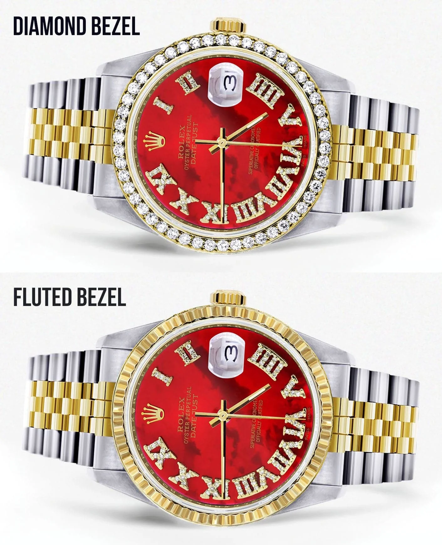 Gold & Steel Rolex Datejust Watch 16233 for Men | 36Mm | Diamond Red Roman Dial | Jubilee Band - Image 2