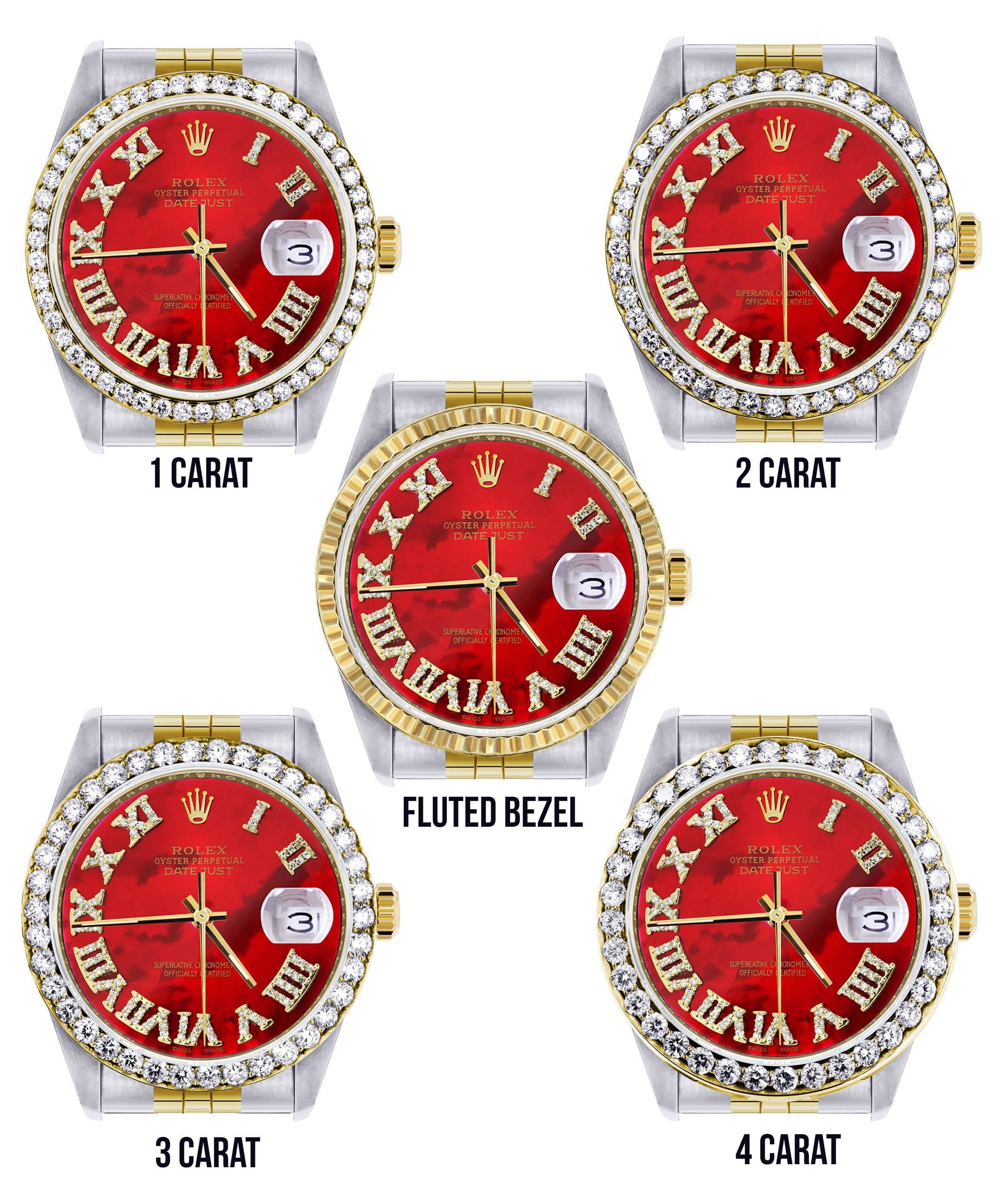 Gold & Steel Rolex Datejust Watch 16233 for Men | 36Mm | Diamond Red Roman Dial | Jubilee Band - Image 4