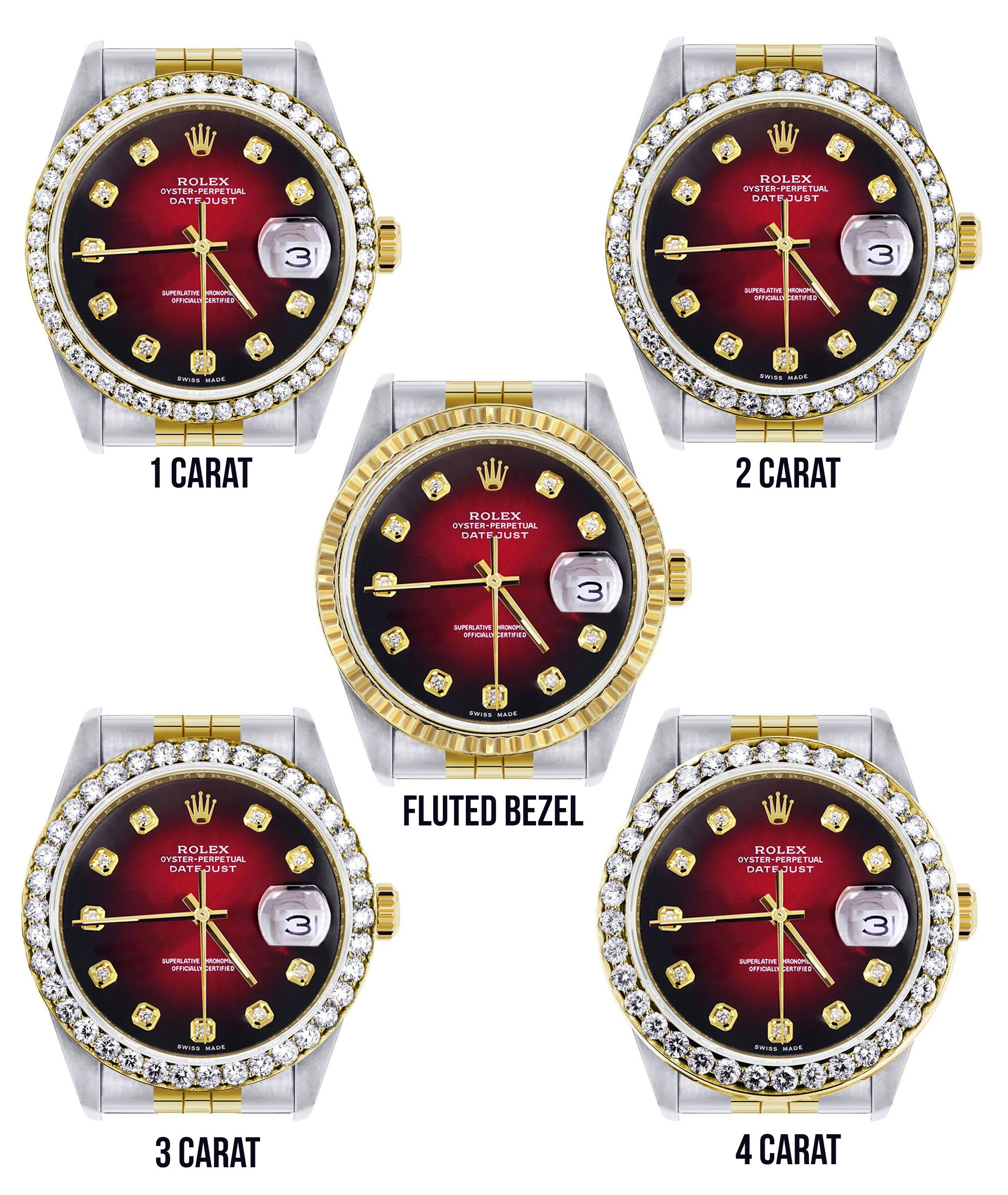 Womens Gold Rolex Datejust Watch 16233 | 36Mm | Red Dial | Jubilee Band - Image 3