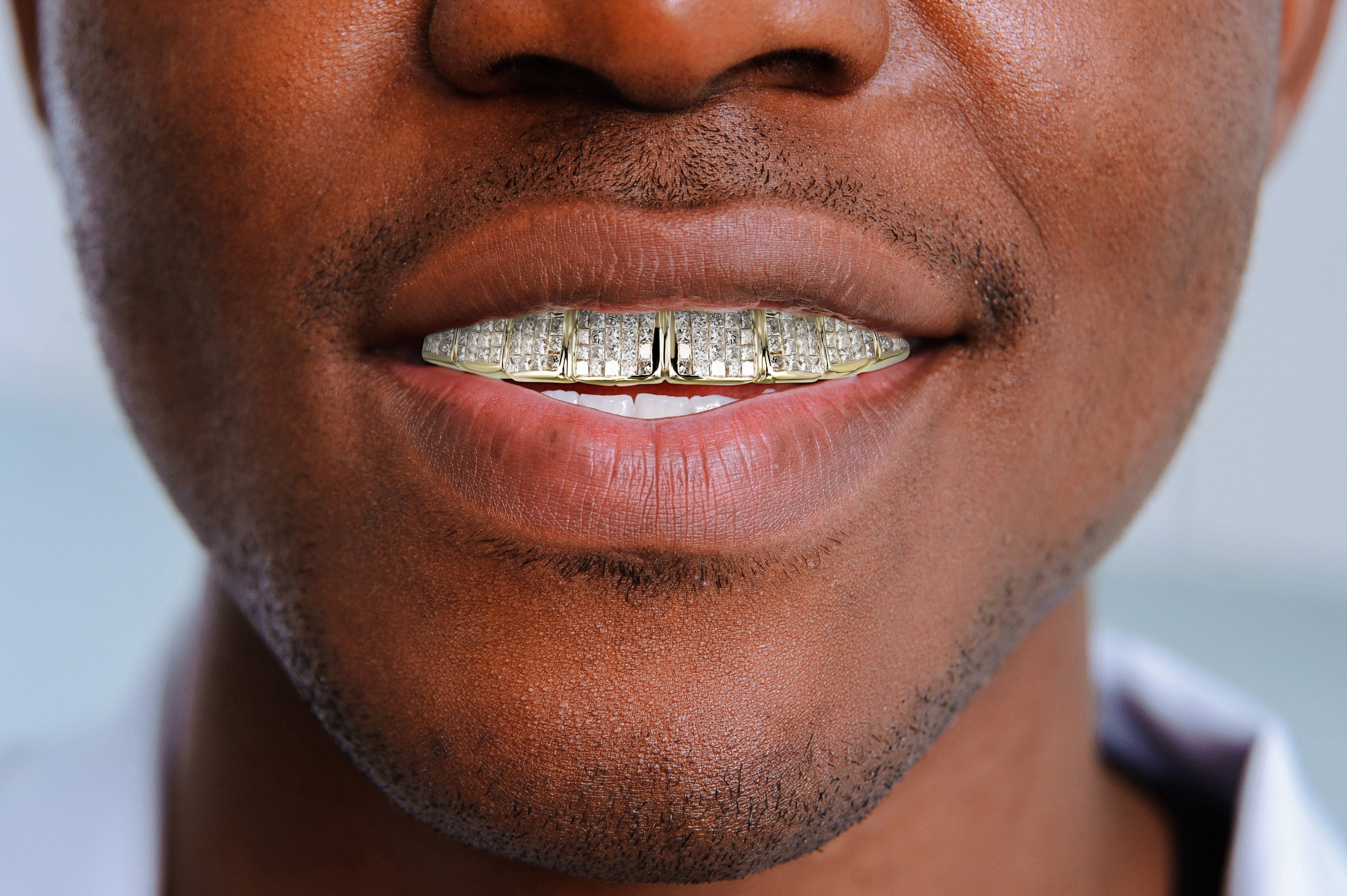 Gold 8 Tooth Invisible Set Princess Diamond Grills - Image 4
