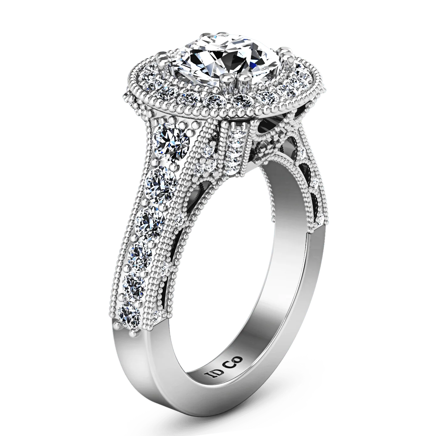 Round Diamond Halo Engagement Ring Angeline 14K White Gold - Image 2