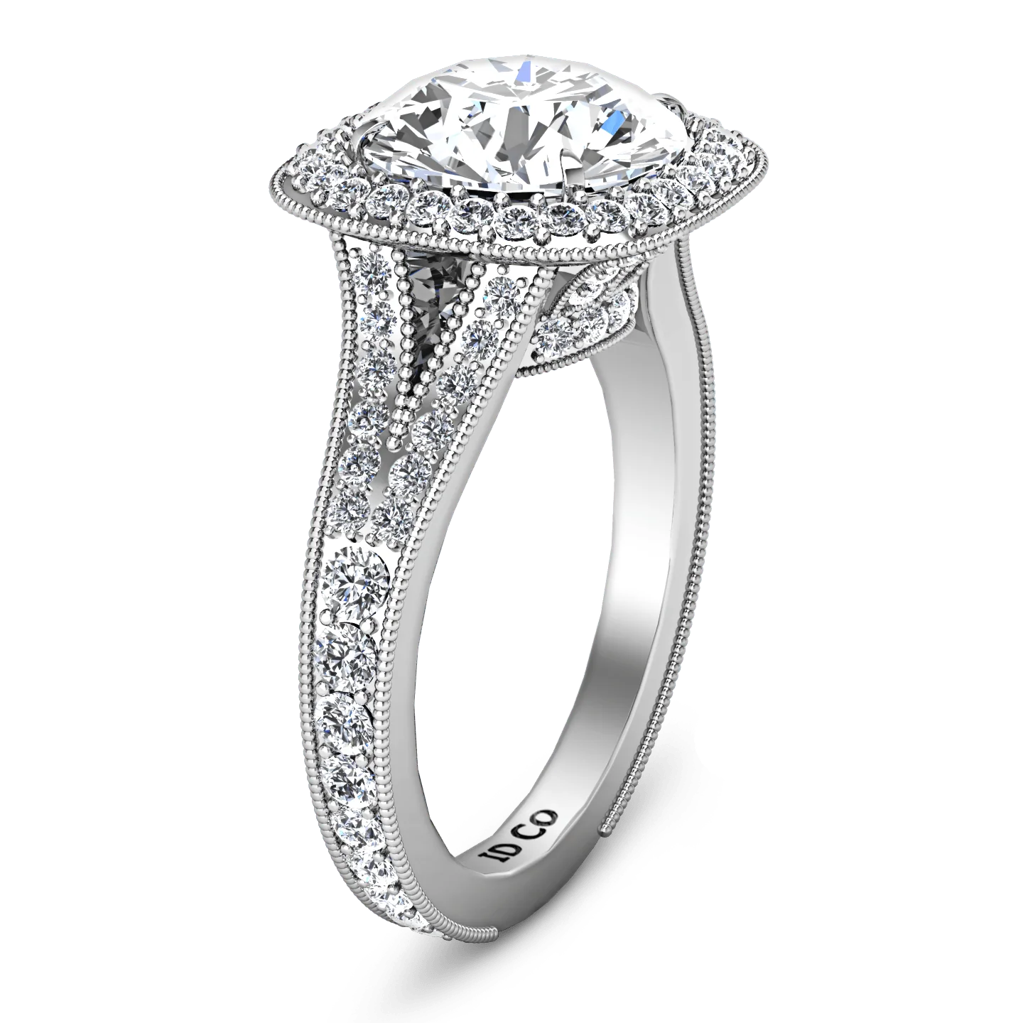 Round Diamond Halo Engagement Ring Anthea 14K White Gold - Image 2