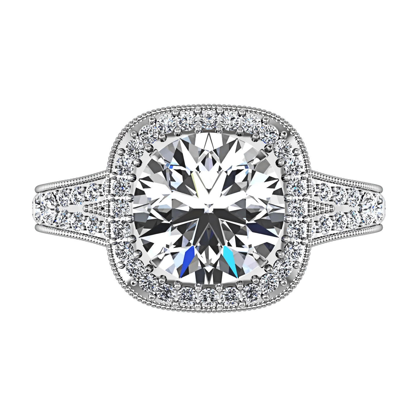 Round Diamond Halo Engagement Ring Anthea 14K White Gold - Image 4
