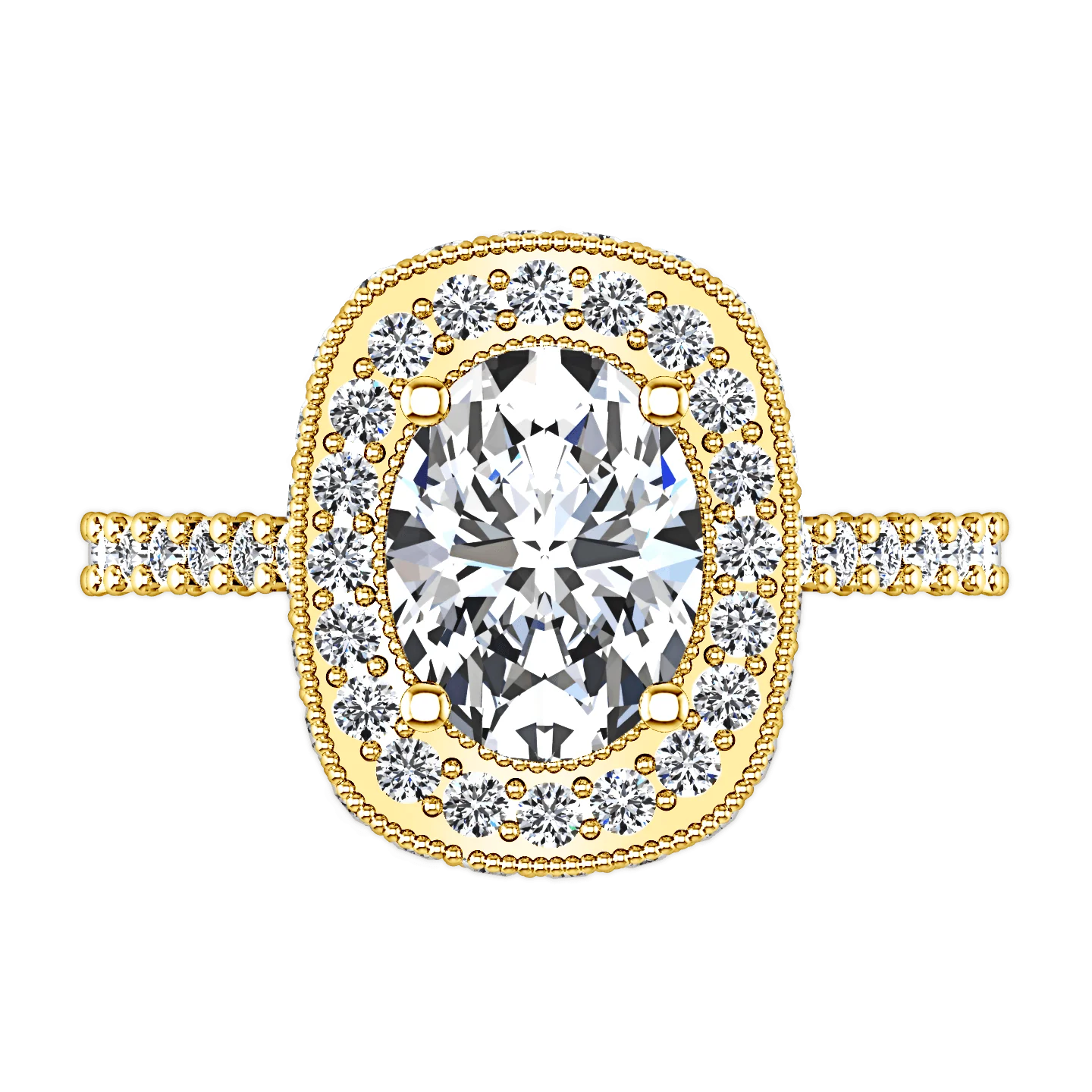 Halo Diamond Oval Engagement Ring Camille 14K Yellow Gold - Image 4