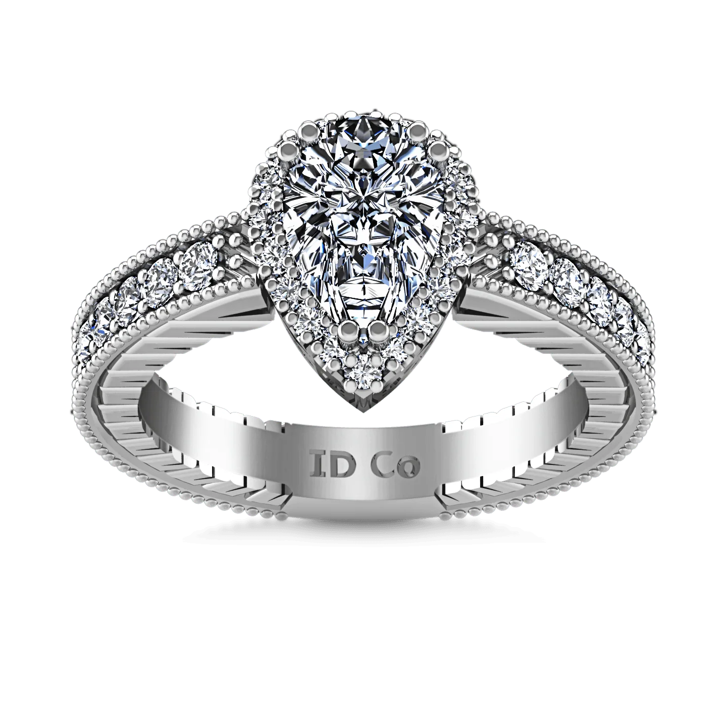 Halo Pear Diamond Engagement Ring Candence 14K White Gold