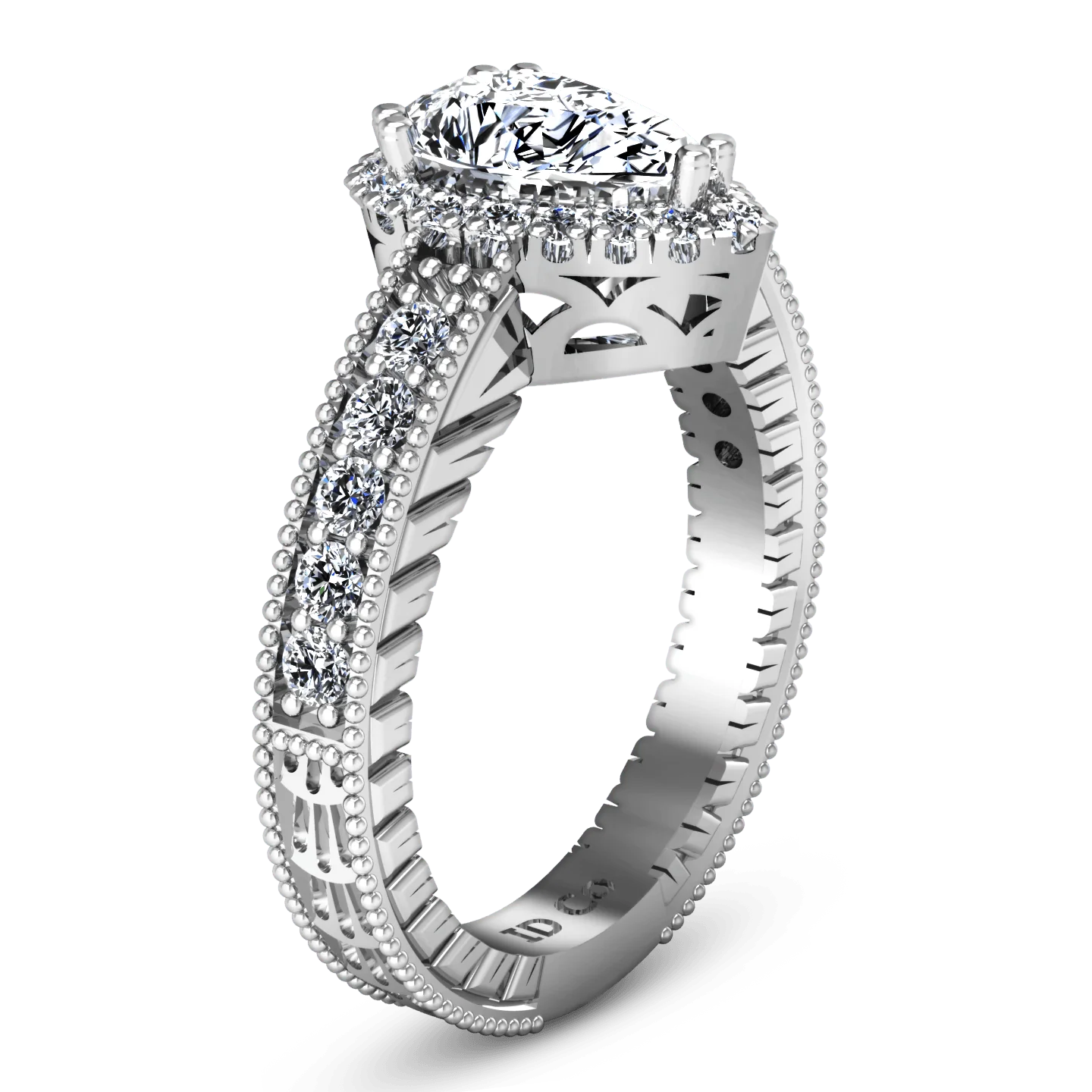 Halo Pear Diamond Engagement Ring Candence 14K White Gold - Image 2