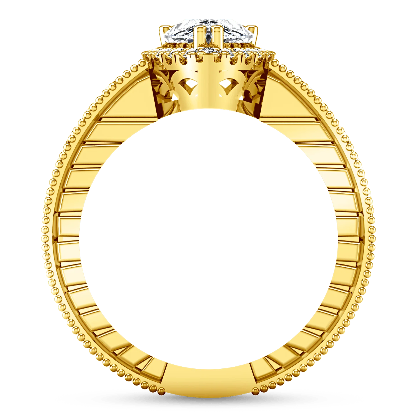 Halo Diamond Engagement Ring Candence 14K Yellow Gold - Image 3