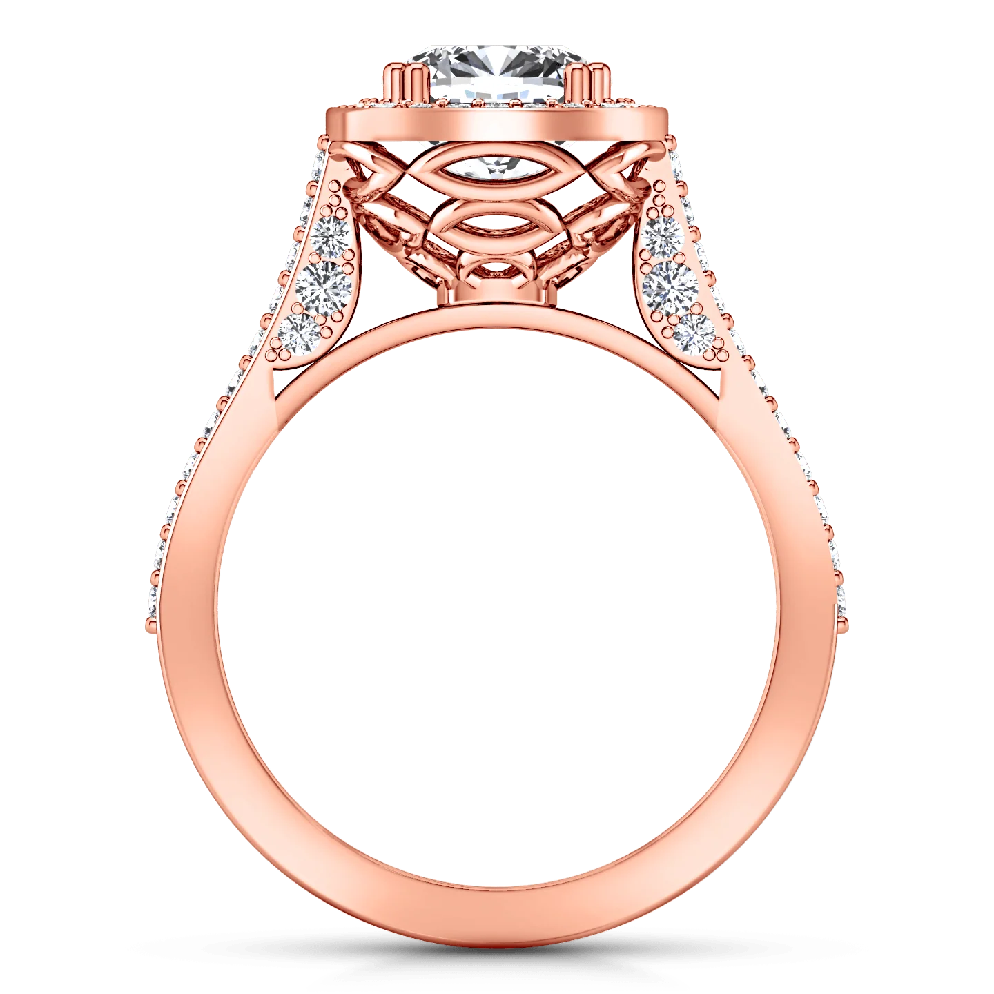 Halo Diamond Cushion Cut Engagement Ring Coco 14K Rose Gold - Image 2