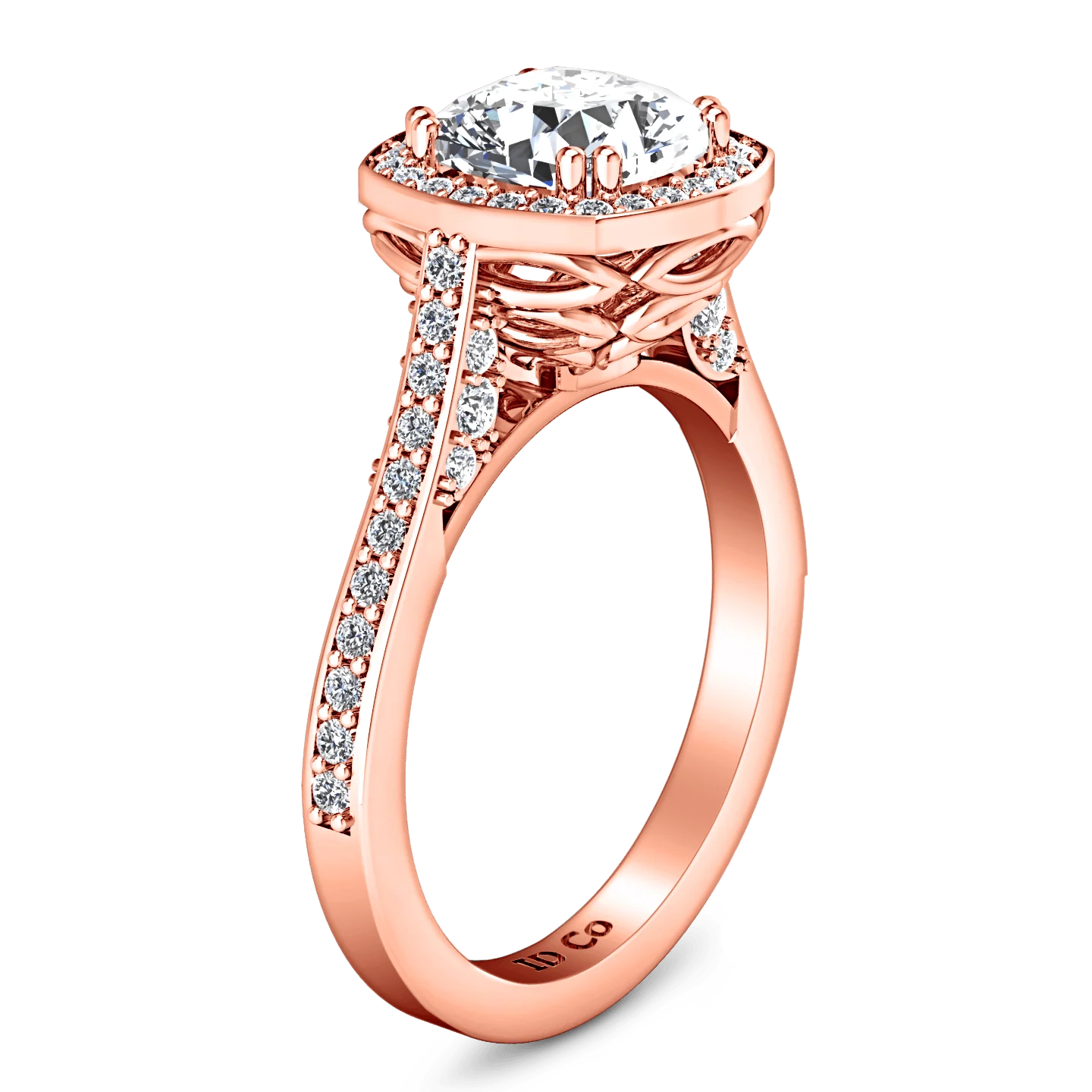 Halo Diamond Cushion Cut Engagement Ring Coco 14K Rose Gold - Image 3