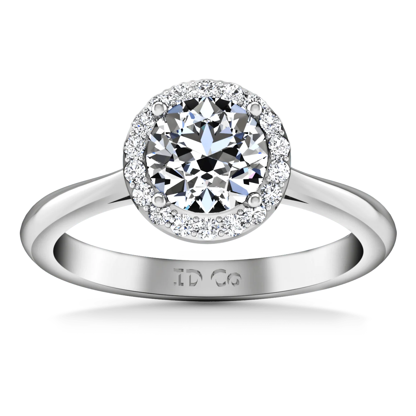 Round Diamond Halo  Engagement Ring Etoile 14K White Gold