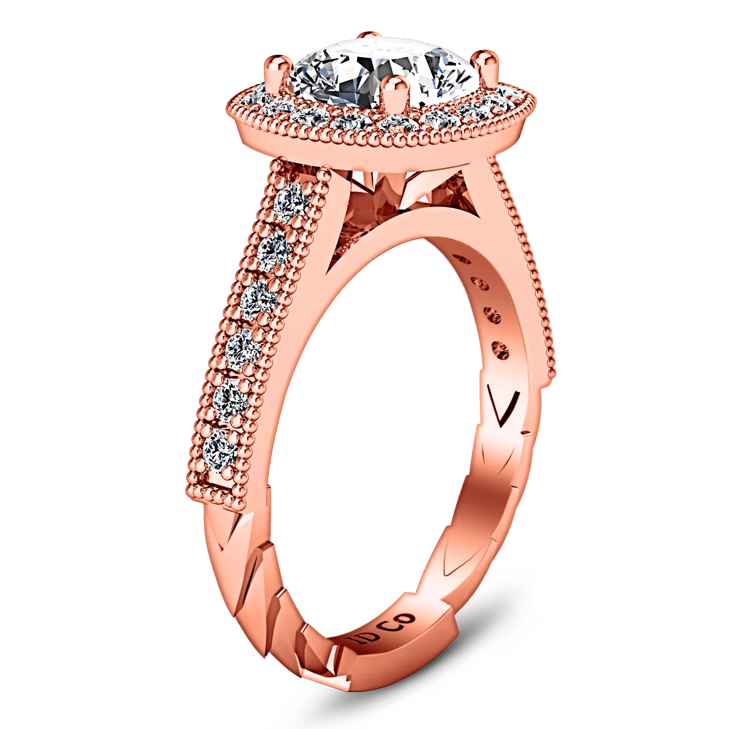 Halo Diamond Cushion Cut Engagement Ring Geneve 14K Rose Gold - Image 2