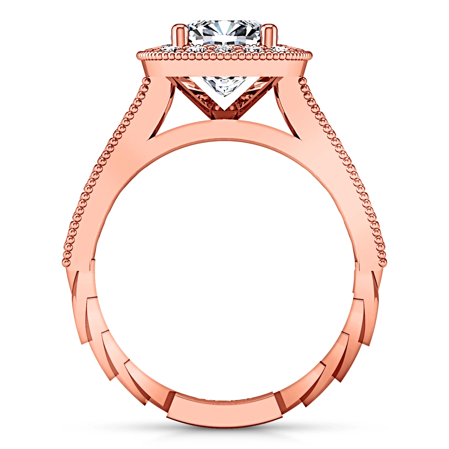 Halo Diamond Cushion Cut Engagement Ring Geneve 14K Rose Gold - Image 3