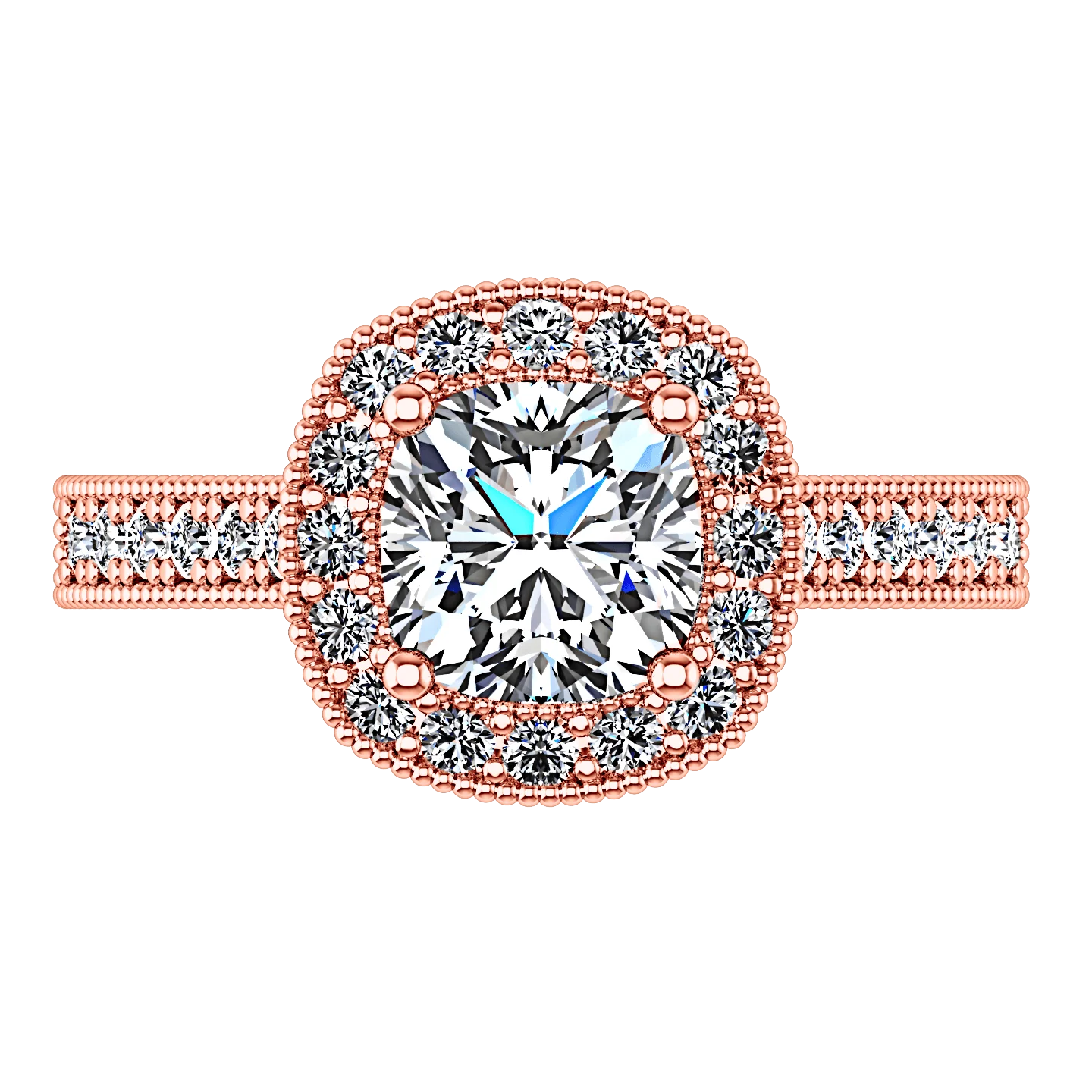 Halo Diamond Cushion Cut Engagement Ring Geneve 14K Rose Gold - Image 4