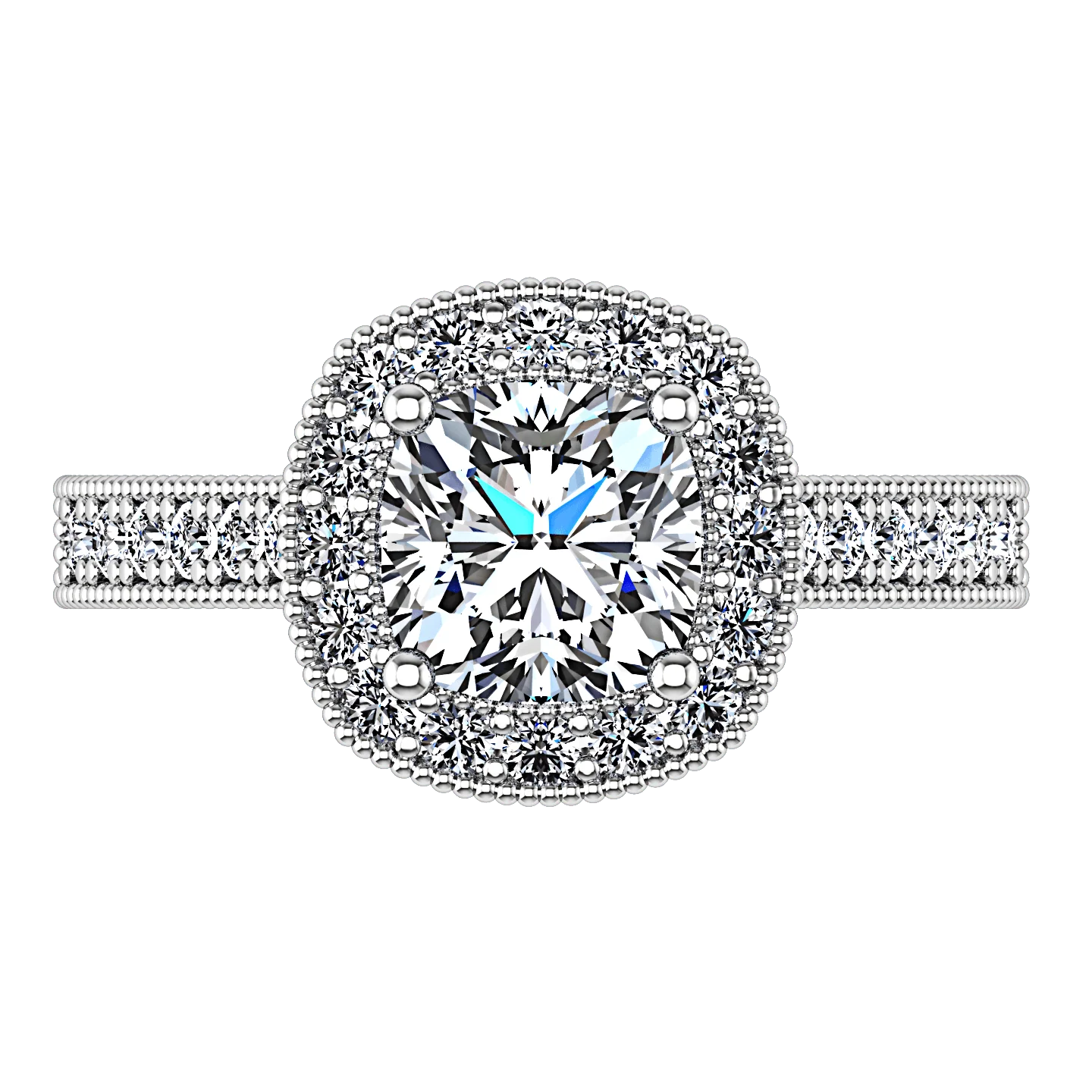 Halo Cushion Cut Diamond Engagement Ring Geneve 14K White Gold - Image 4
